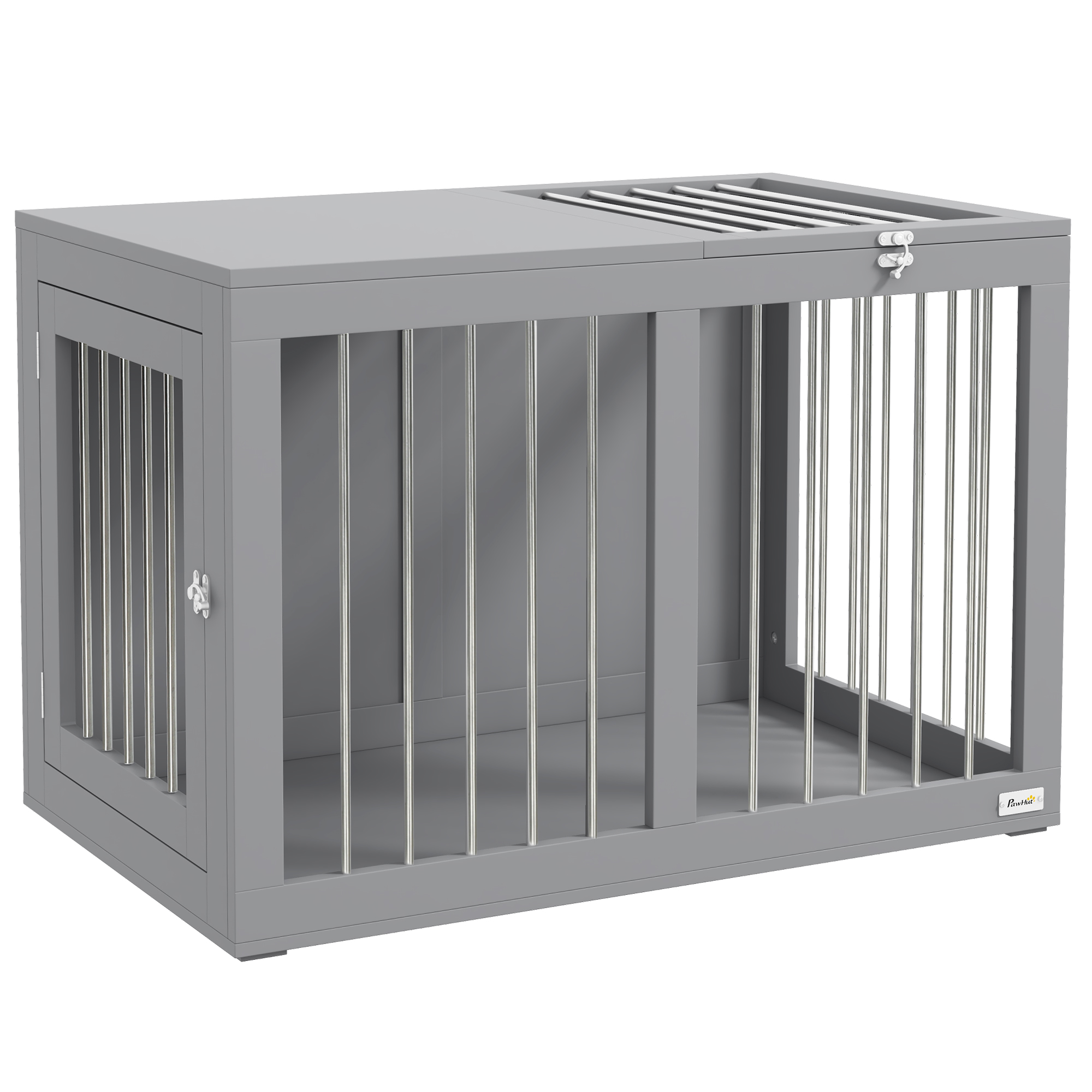 Hundekäfig Möbel Mit 2 Türen Stahl Hundebox Für Zuhause Indoor Hundehütte Für Mittelgroße Hunde Bis Zu 20 Kg Beistelltisch Hundehaus 80 X 50 X 56,5 Cm Grau - Pawhut