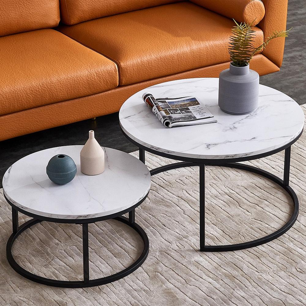 Tanant – Lot De 2 Tables Basses Gigognes Rondes 80/40 Cm – Plateau