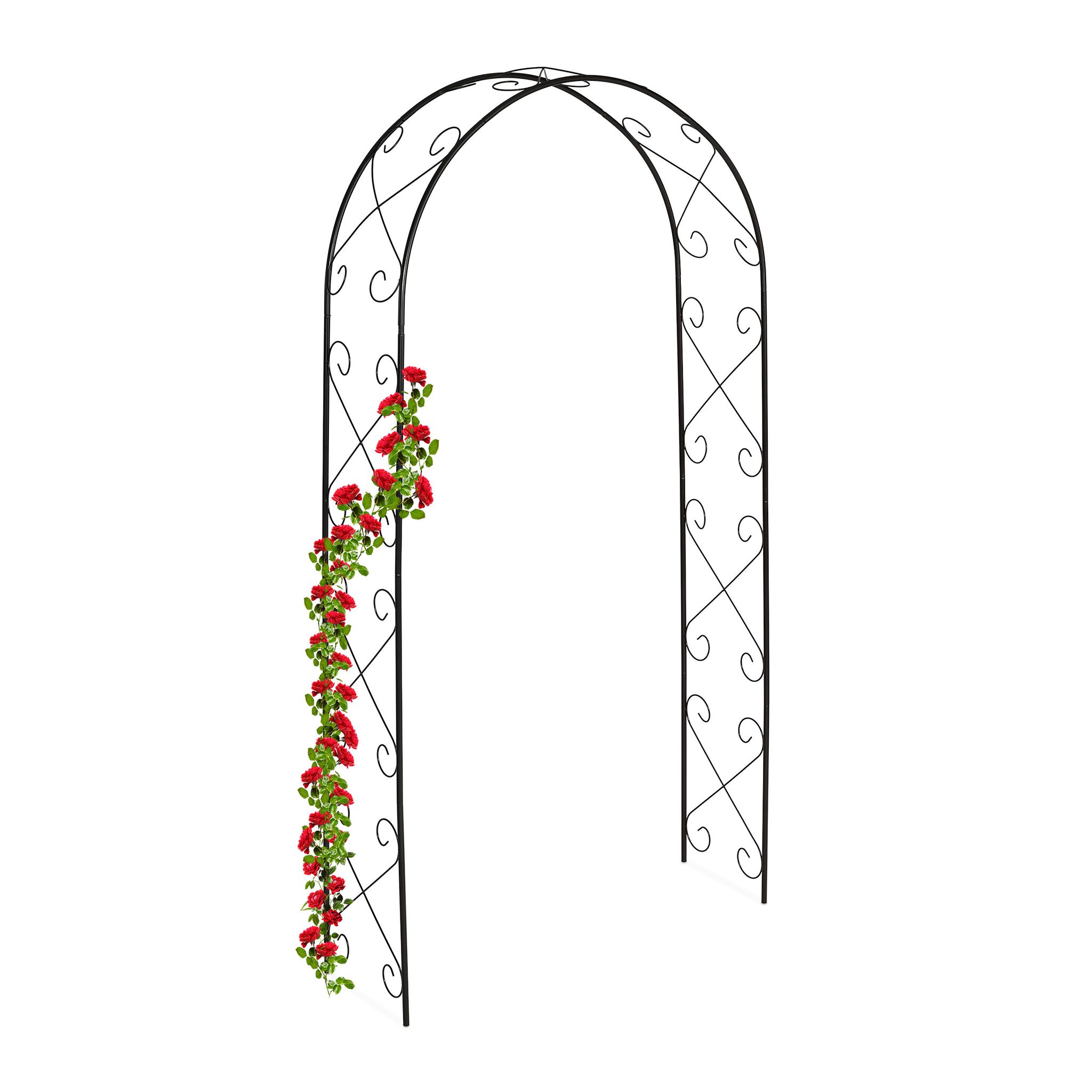 Relaxdays Rose Arch, Metal, Hxwxd, 230 X 120 X 39 Cm, Garden Archway, Trellis For Climbing Plants, Flower Support, Black