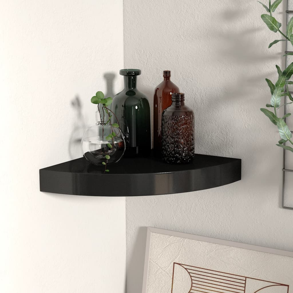 Vidaxl Schwarz Floating Corner Shelf Black 25X25x3,8 Cm Mdf