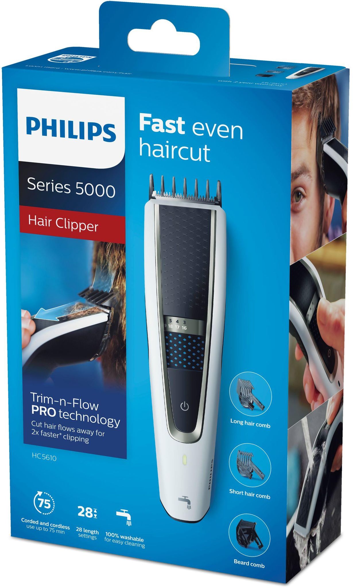 Philips Haarschneider Hc5610/15 Kabellos 75Min 28 Längen 3 Aufsätze Wasserdicht - Bild 4