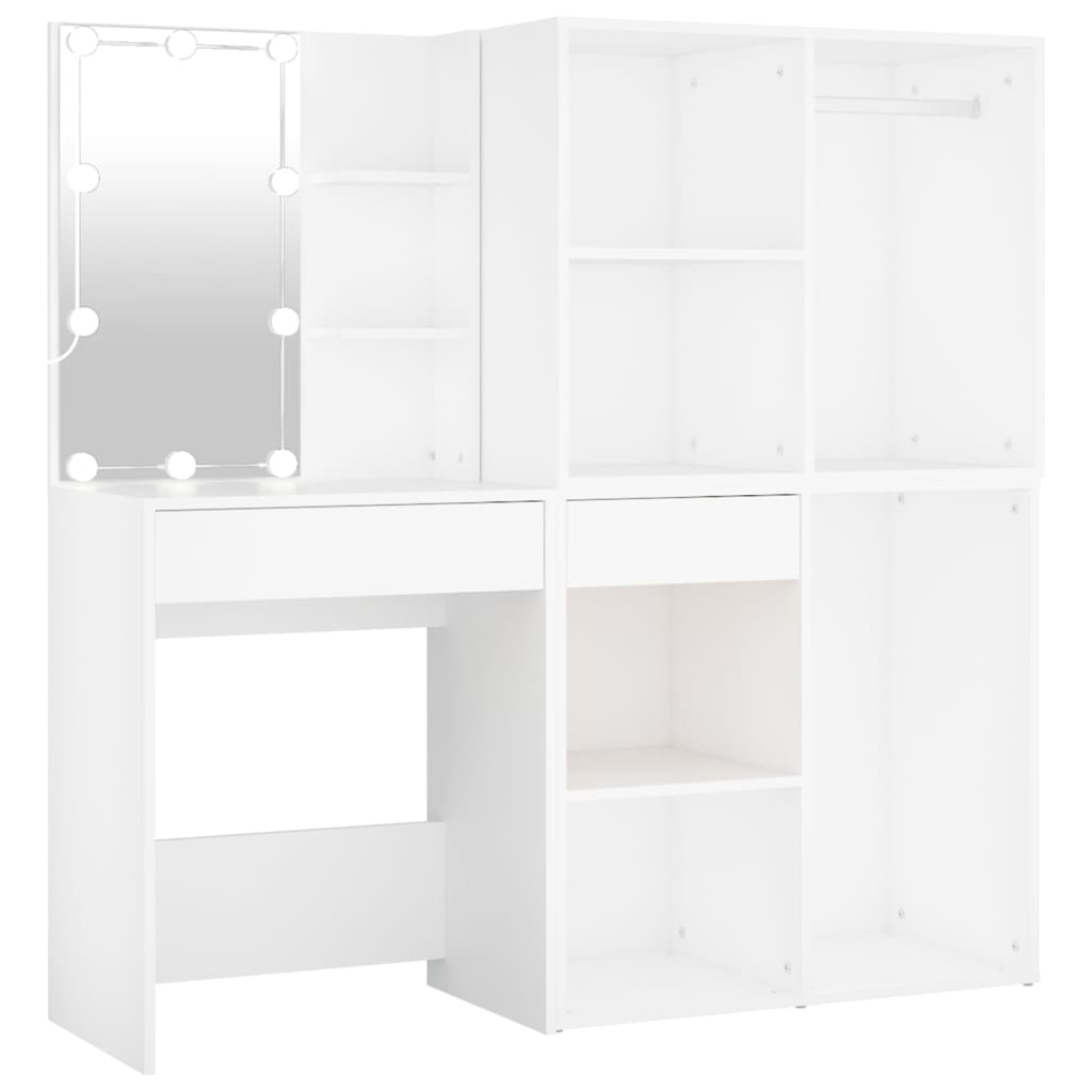 Vidaxl Weiß Led Dressing Table With 2 Cabinets White Engineered Wood