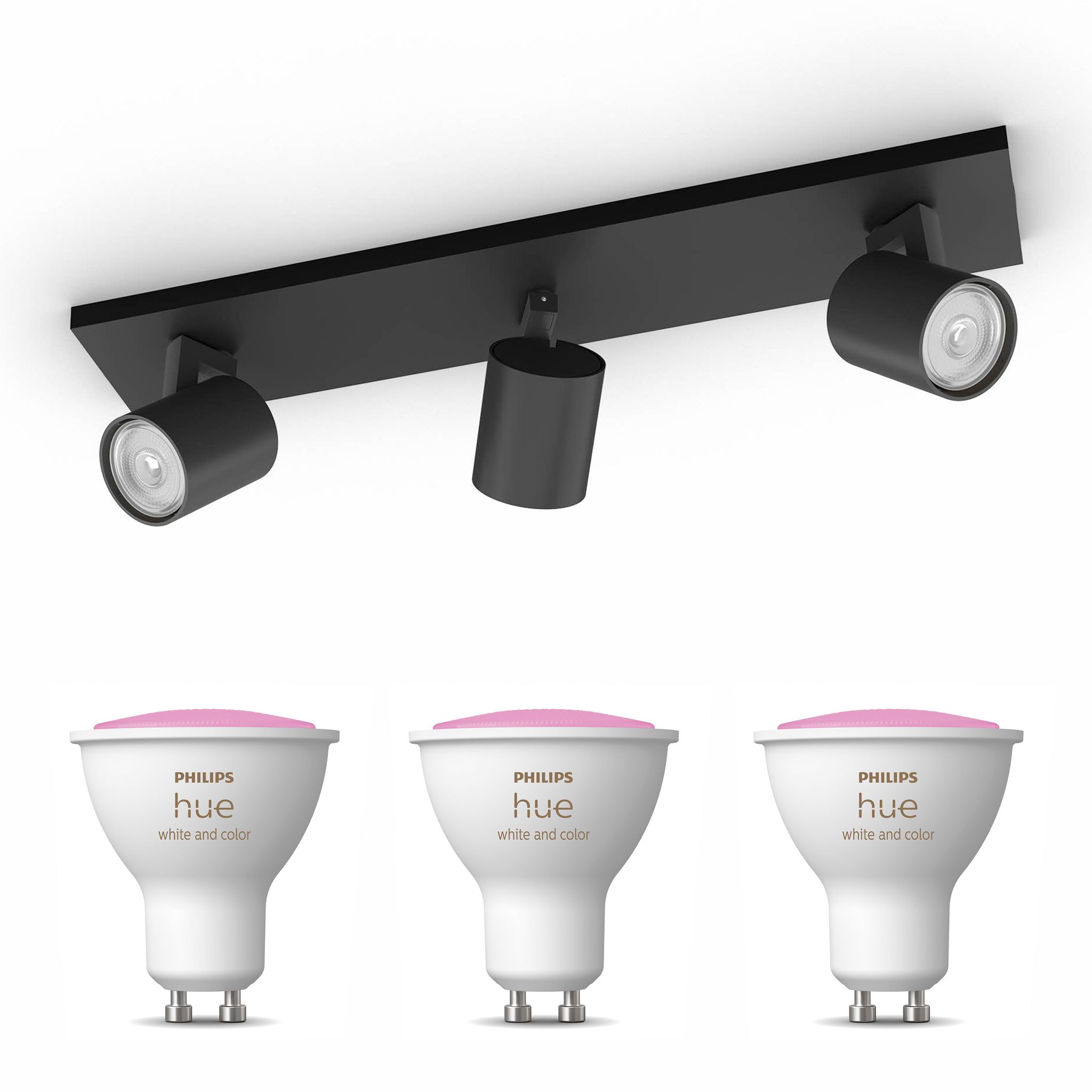 Philips Hue Runner Aufbauspot Mit 3 Lichtpunkten Gu10 (schwarz) Weißes Und Farbiges Licht - White And Color Ambiance
