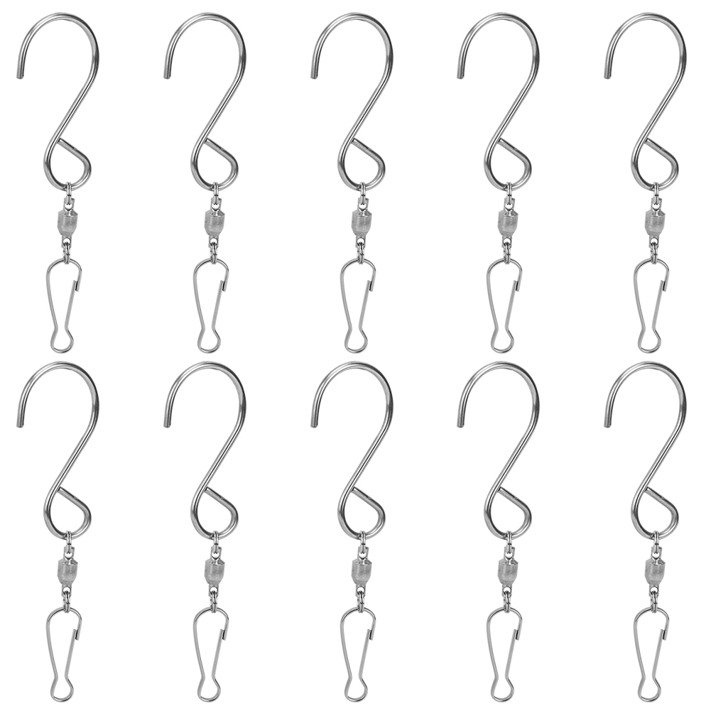 Crochet spirale pivotant à 360° en acier inoxydable avec clip, 87 mm, lot de 10