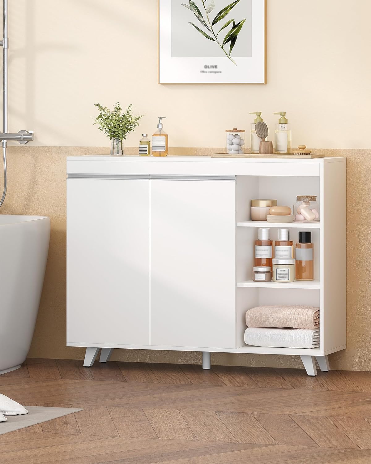 Meuble Bas De Salle De Bain Blanc – Armoire De Rangement Avec 2 Portes