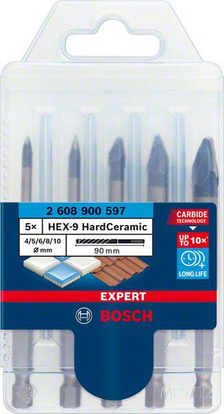 Bosch Accessories Expert Hex-9 Hardceramic 2608900597 Fliesenbohrer-Set 5Teilig 4 Mm, 5 Mm, 6 Mm, 8