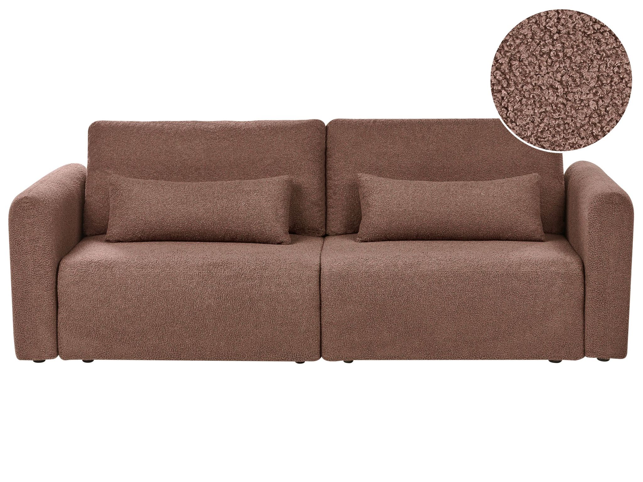 Beliani 3 Seater Sofa Bed Brown Boucle Upholstered Sleeping Function Add Pillows Foldable Vaxholm