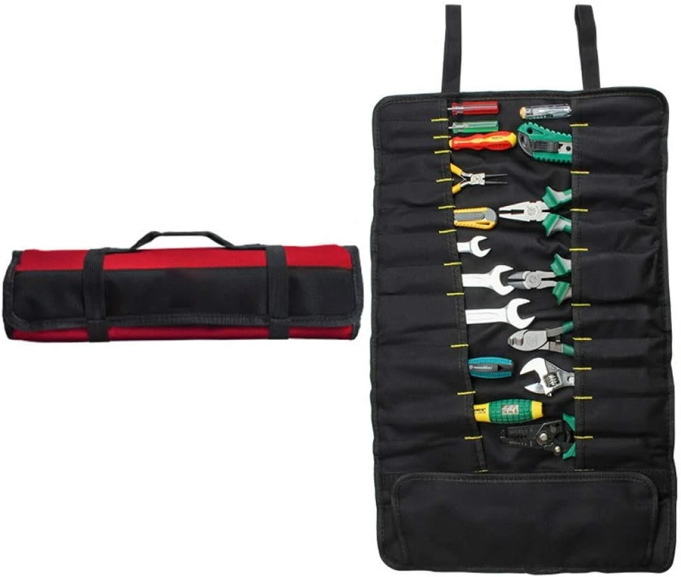 Sac à outils à roulettes en tissu Oxford 600D, 22 poches, noir