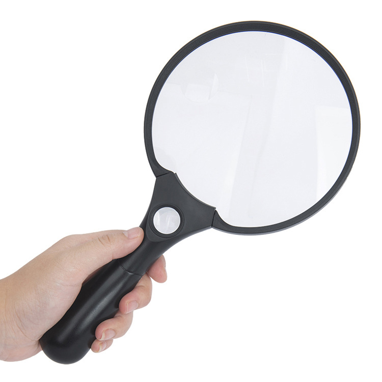 Loupe de poche éclairée 10x, 20x, 45x, grande lentille 14 cm, 3 LED