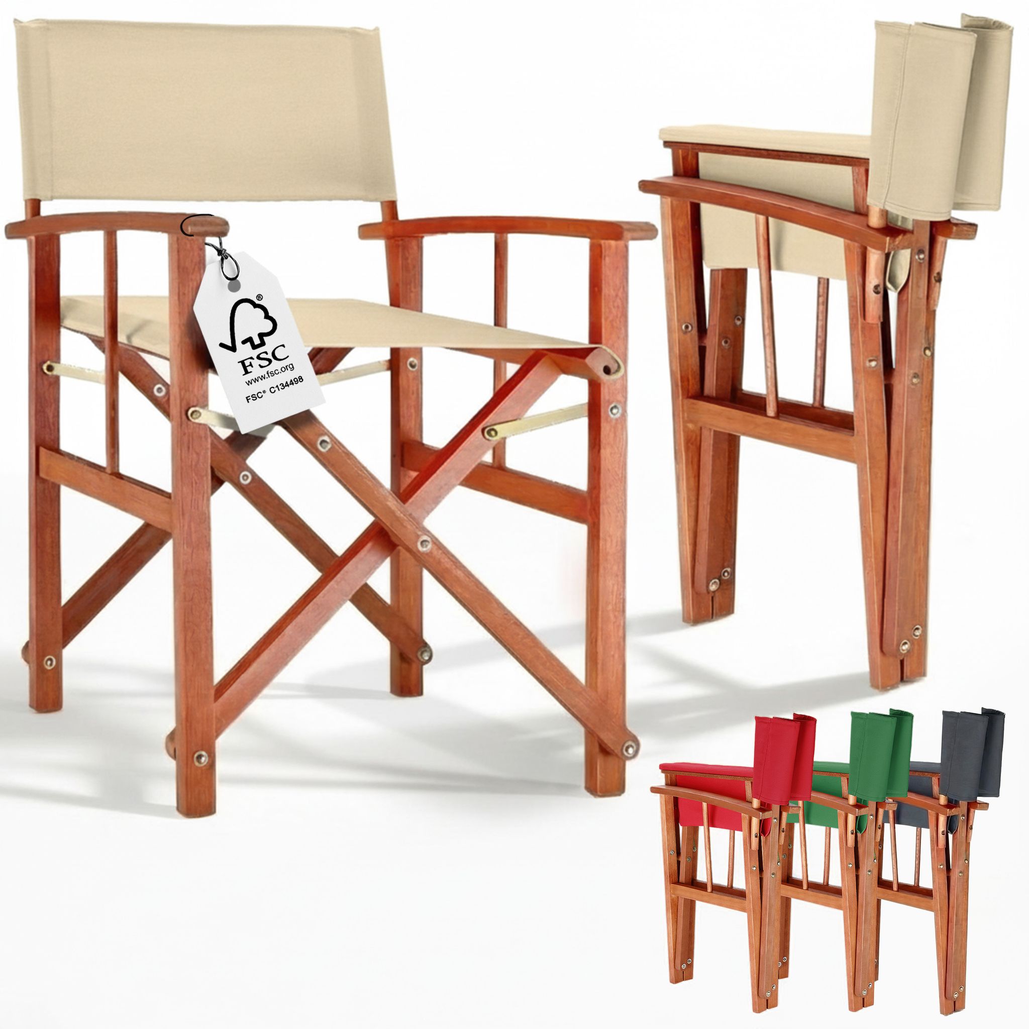 Casaria Wooden Folding Directors Chair Folding Garden Chair With Arms Eucalyptus Wood Frame Fabric Seat Foldable Outdoor Chair Patio Balcony Camping Decking