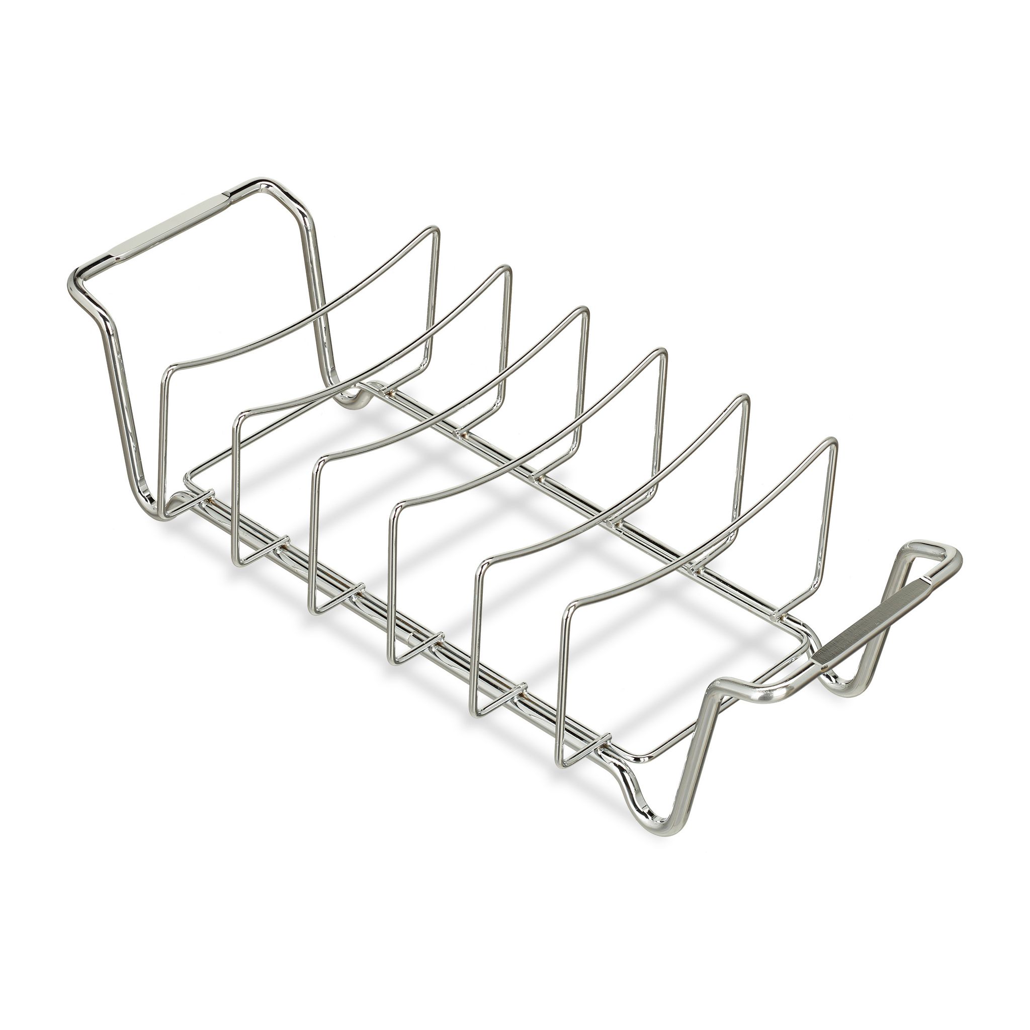Supporto Per Costine 2 In 1, Cestello Per Bbq, Rib Rack, Multiuso, Per Costolette, Acciaio, Argento - Relaxdays