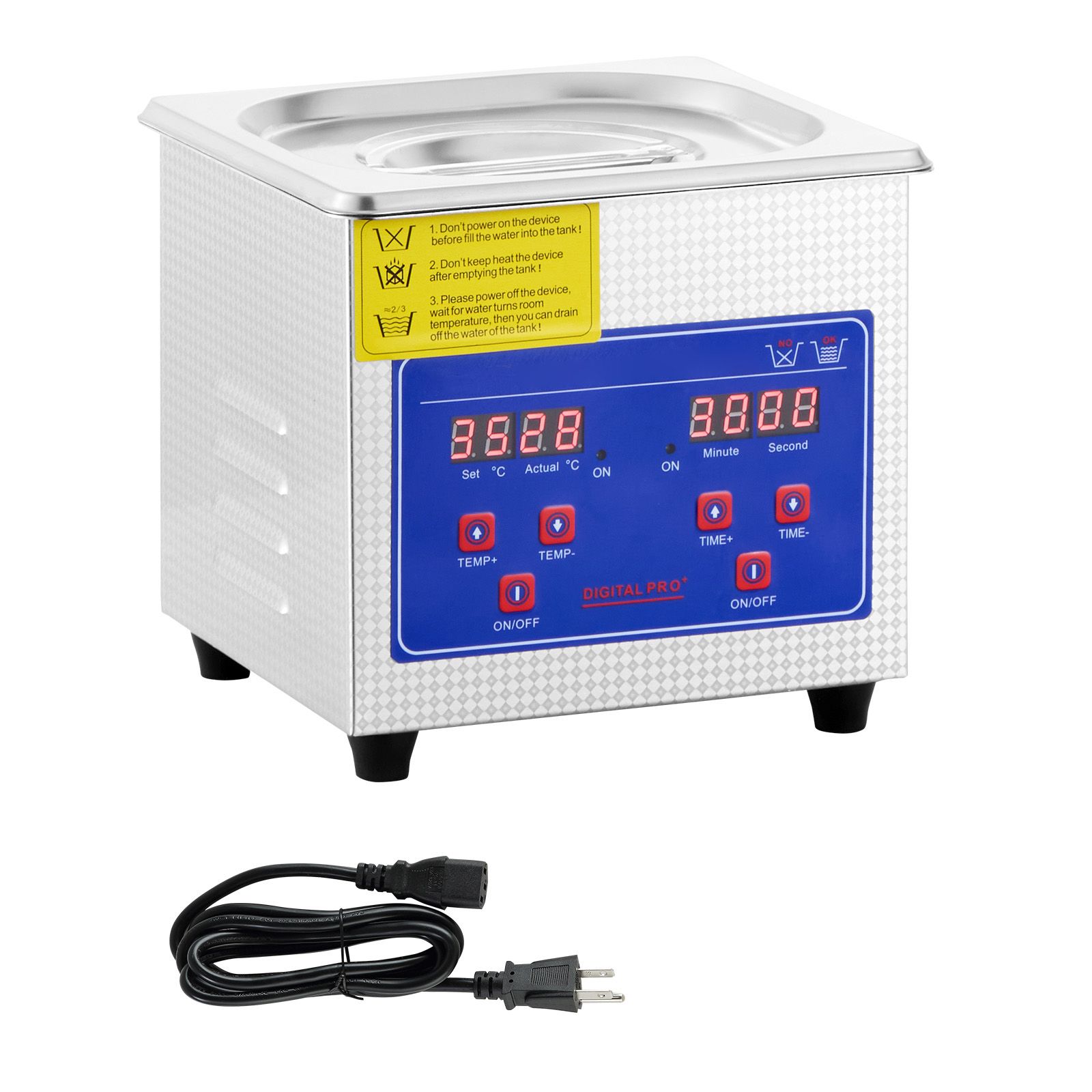 Nettoyeur ultrasonique professionnel 1,3 L, minuterie digitale et chauffage, cuve inox SUS304, 40 kHz