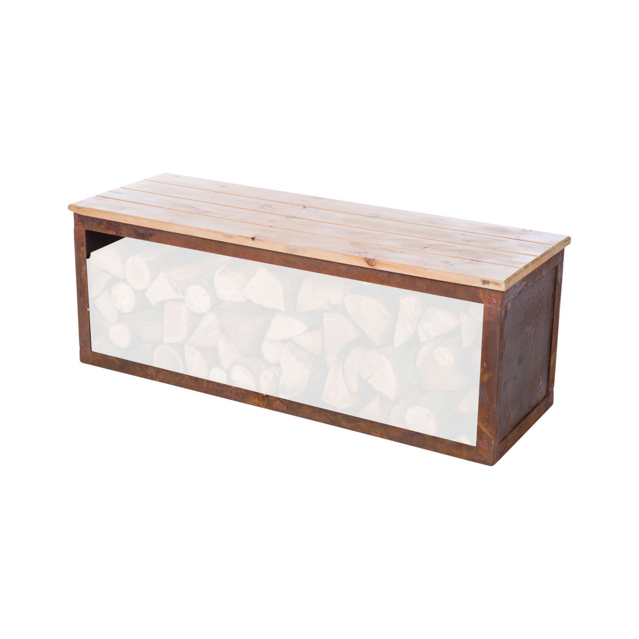 Redfire Mehrfarbig Holzlagerbank Tyr 120X42x42 Cm Holz/Stahl Rost-Look Out­door-Bank Mit Stauraum