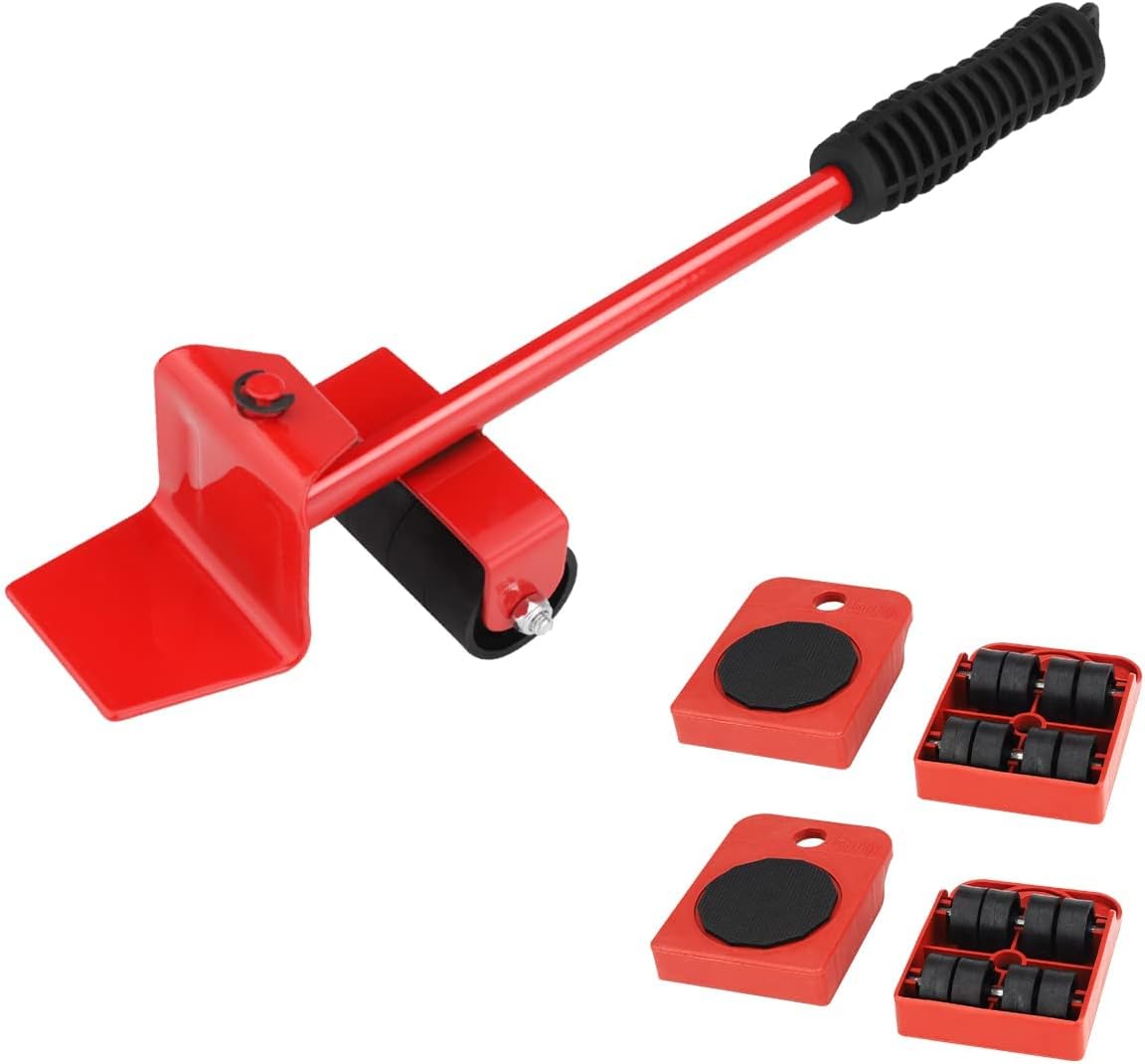 Kit de déménagement 5 pièces, lève-meuble et 4 roulettes 150 kg, plastique ABS et acier