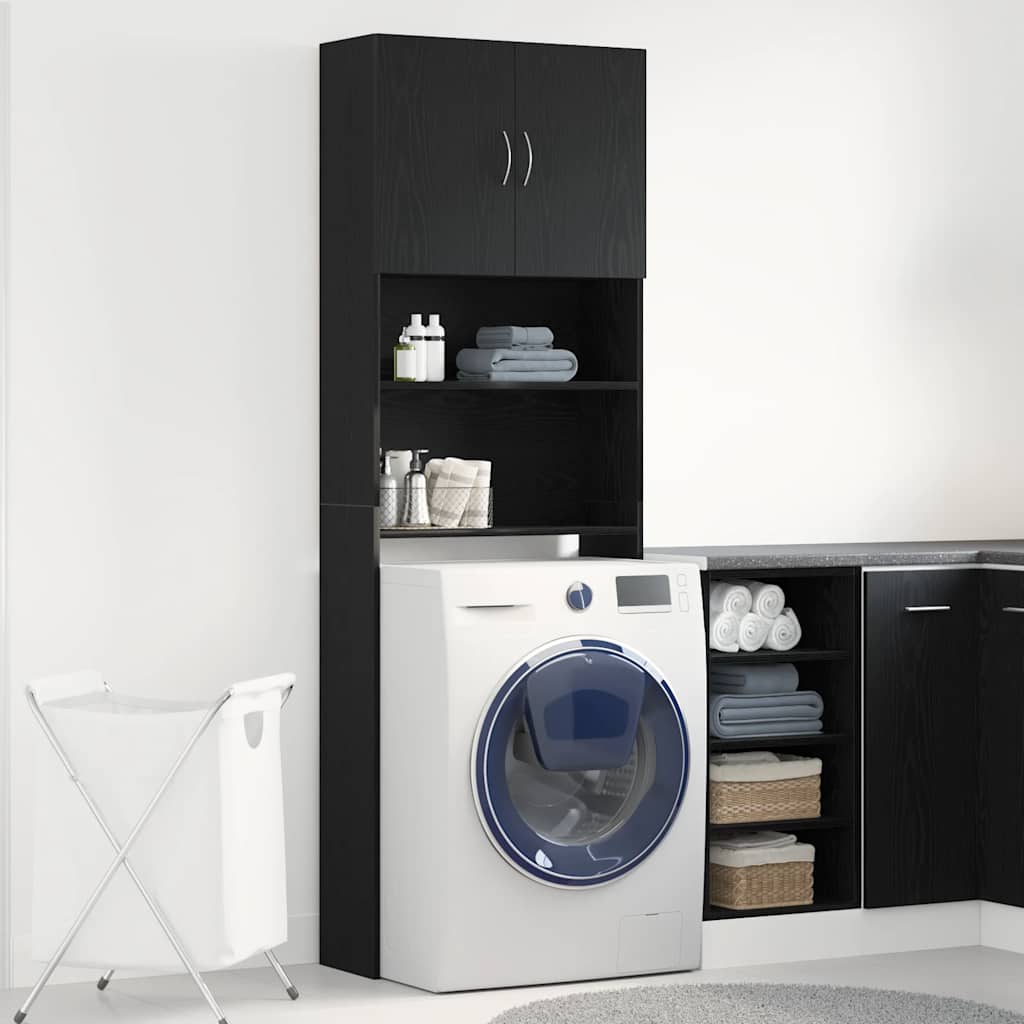 Vidaxl Meuble De Machine À Laver Chêne Noir 64x24x190 Cm