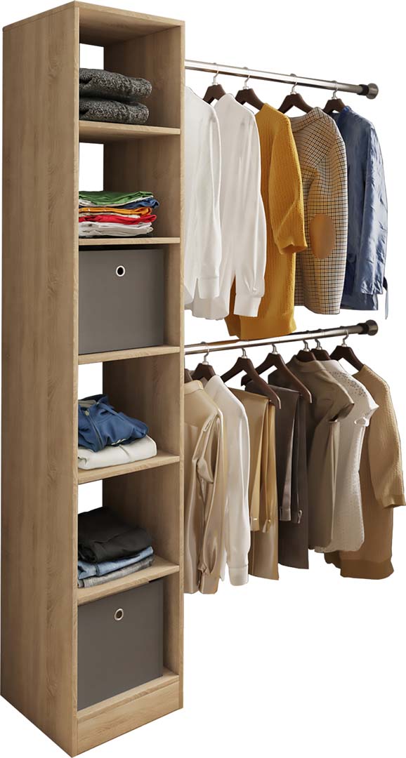 Ebuy24 Dacho2 Kleiderschrank Regal Mit 2x Kleiderstange 6 Ablagen Eiche Dekor.