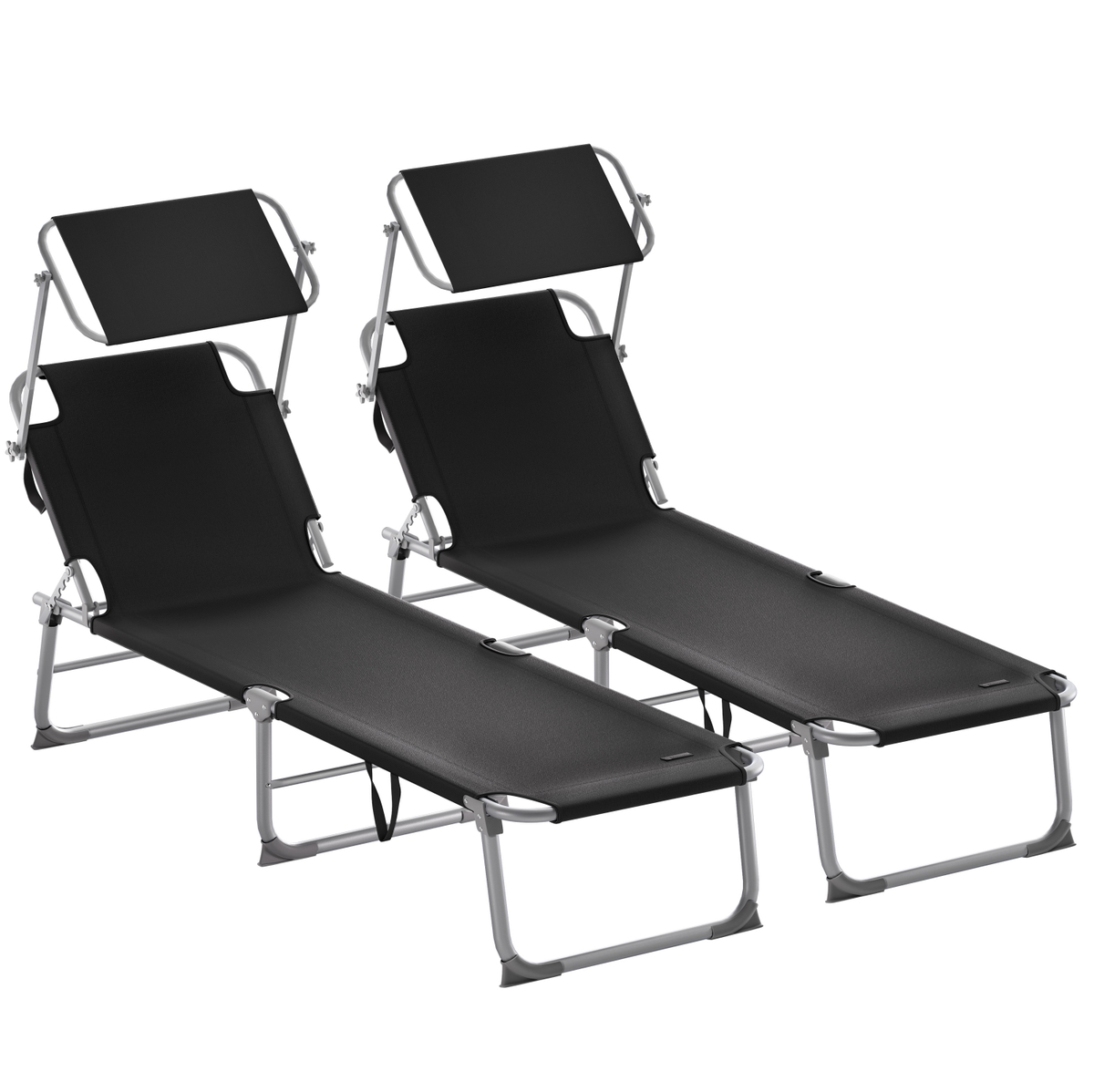 Casaria® Lettino Prendisole Pieghevole 195x60x30cm Acciaio Resistente Carico Max 150kg Tettuccio Parasole 2x Antracite