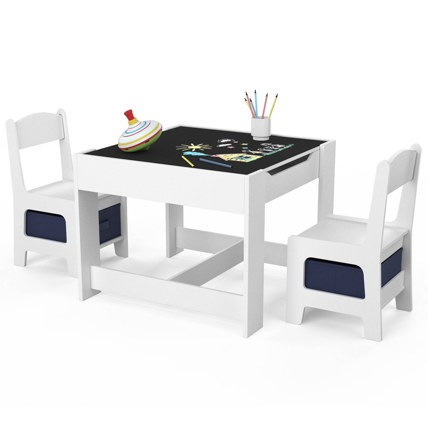Idmarket – Table À Dessin Réversible 61,5x61,5cm Avec 2 Chaises – Bacs