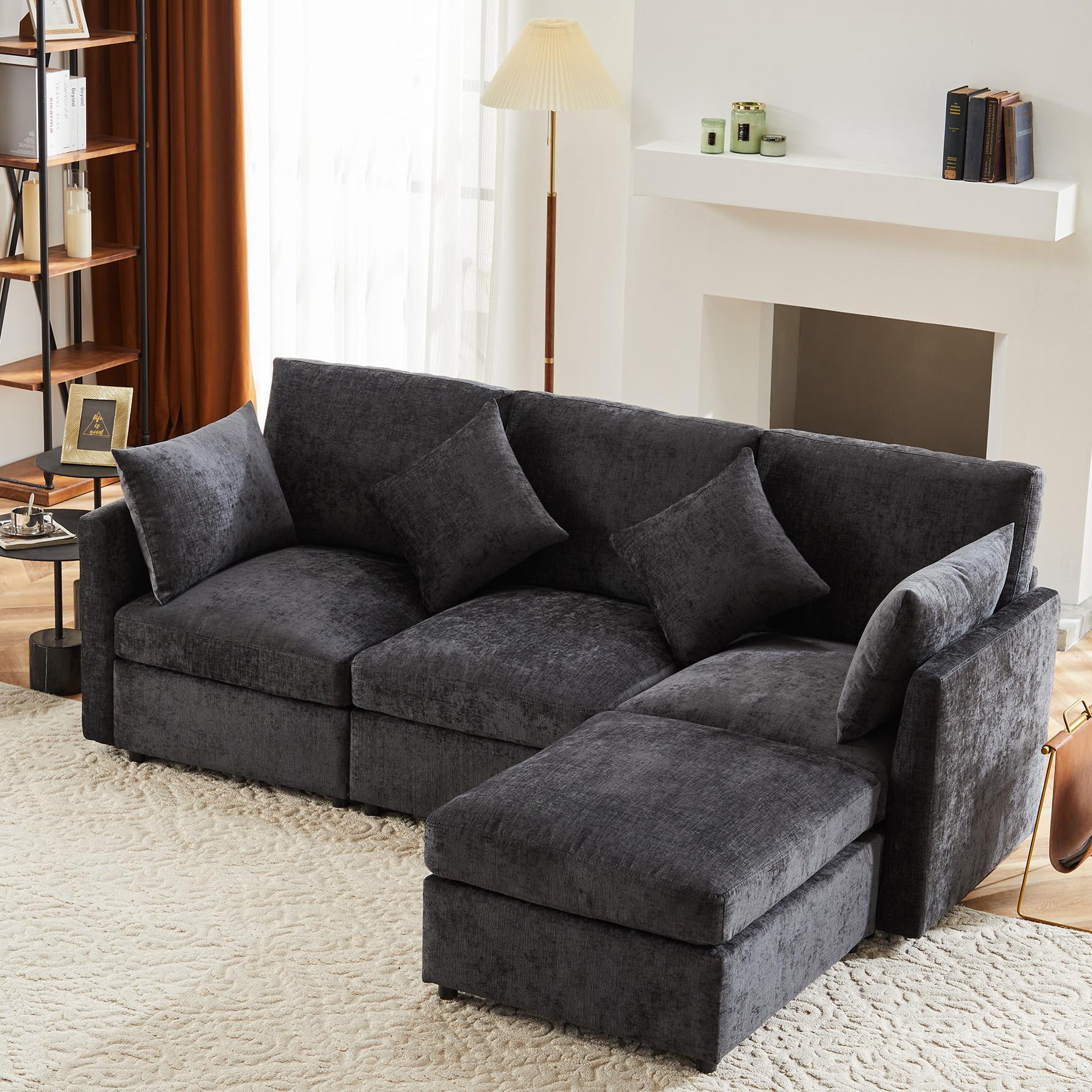 Yoleo - Canapé D'Angle Réversible 3 Places Tissu En Chenille,canapé