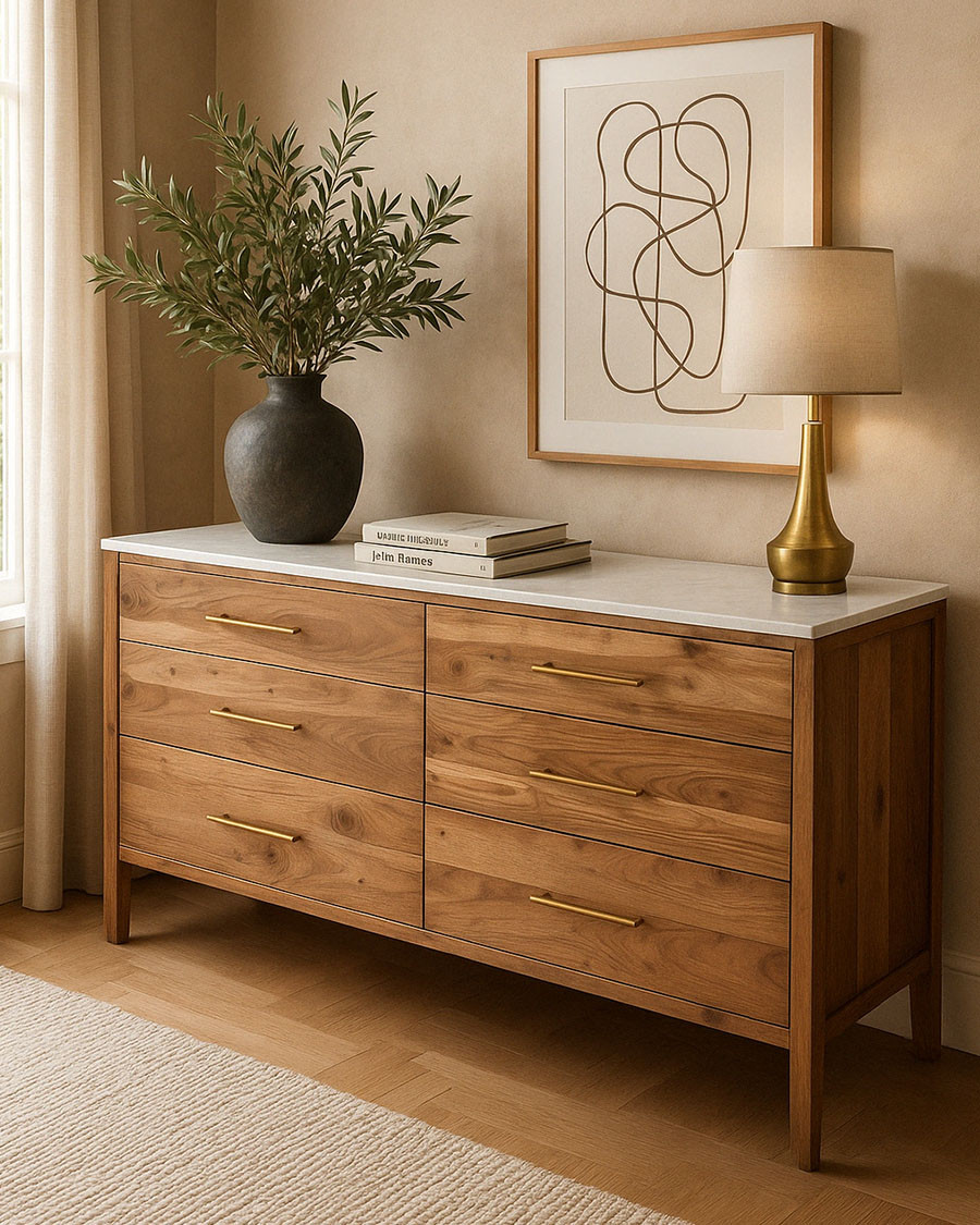 Uniqka - Havena - Commode En Bois Massif Et Marbre Blanc 173 Cm