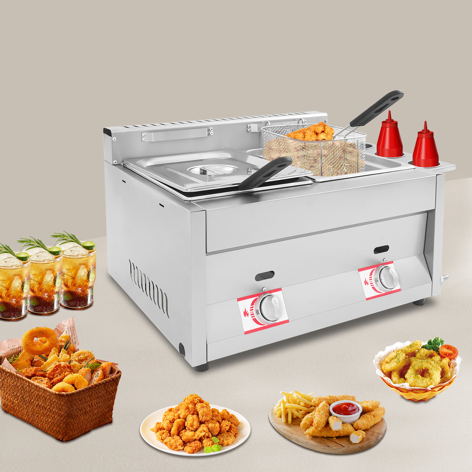 Friggitrice A Gas Da Banco Commerciale 12l, Friggitrice A Gas Petrolio Liquefatto, Cucina Usa