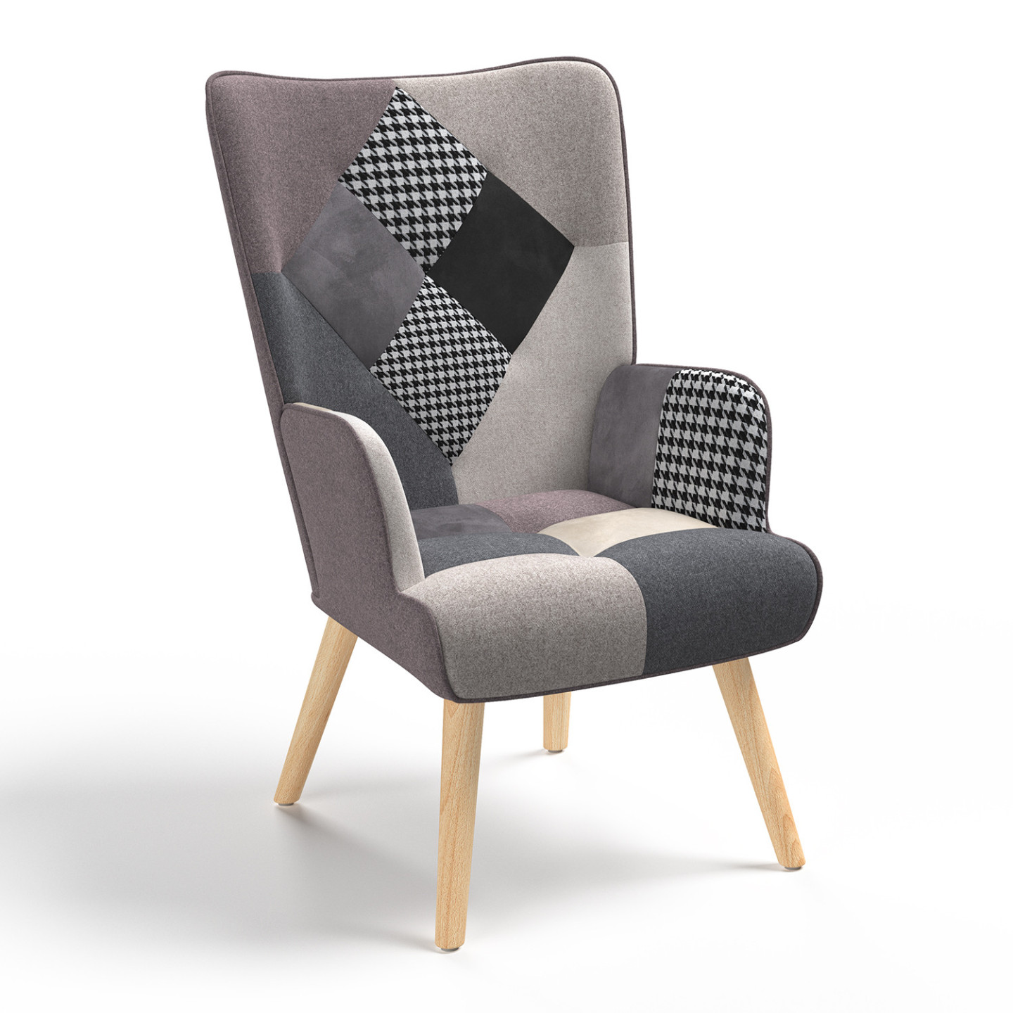Idmarket – Fauteuil Relax Scandinave En Tissu Patchwork Noir