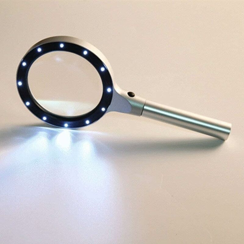 Loupe de lecture 5x à éclairage LED, prise en main ergonomique, verre sans distorsion