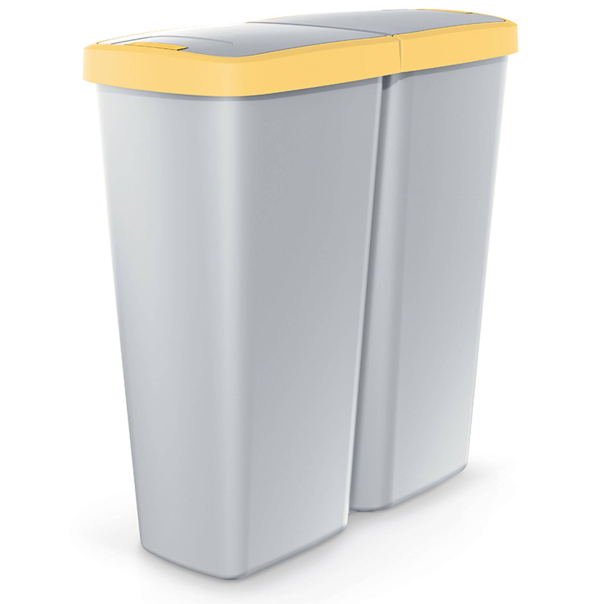 Monzana® Mülleimer Küche 50l 2 Fächer Mit Deckel Druckknopf Abfalleimer Büro Papierkorb Biomüll Gelber Sack Mülltrennsystem Recycling Grau Gelb