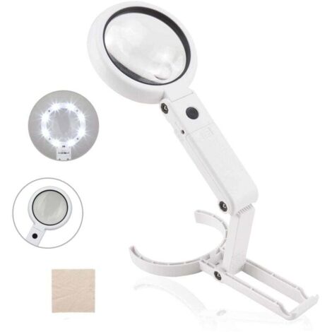 Loupe de lecture sur pied pliable avec éclairage 8 LED, grossissement 5x et 11x, lentille Ø 75 mm