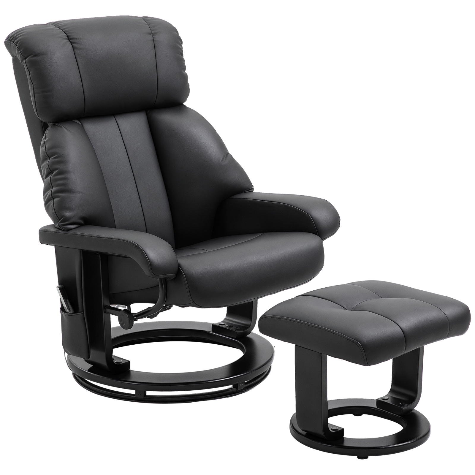 Homcom - Relaxsessel Mit Hocker, Drehbarer Fernsehsessel Mit Massagefunktion, Liegefunktion, Massagesessel Mit Fernbedienung, Seitentasche, Ruhesessel Aus Kunstleder Für Wohnzimmer Schwarz