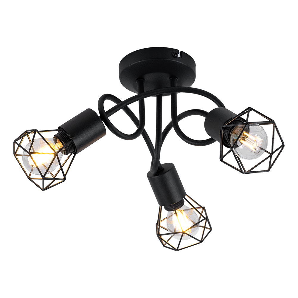 Retro Decken Lampe Schwarz Wohn Zimmer Beleuchtung Käfig Spot Rondell Strahler Leuchte Globo 58402s-3d