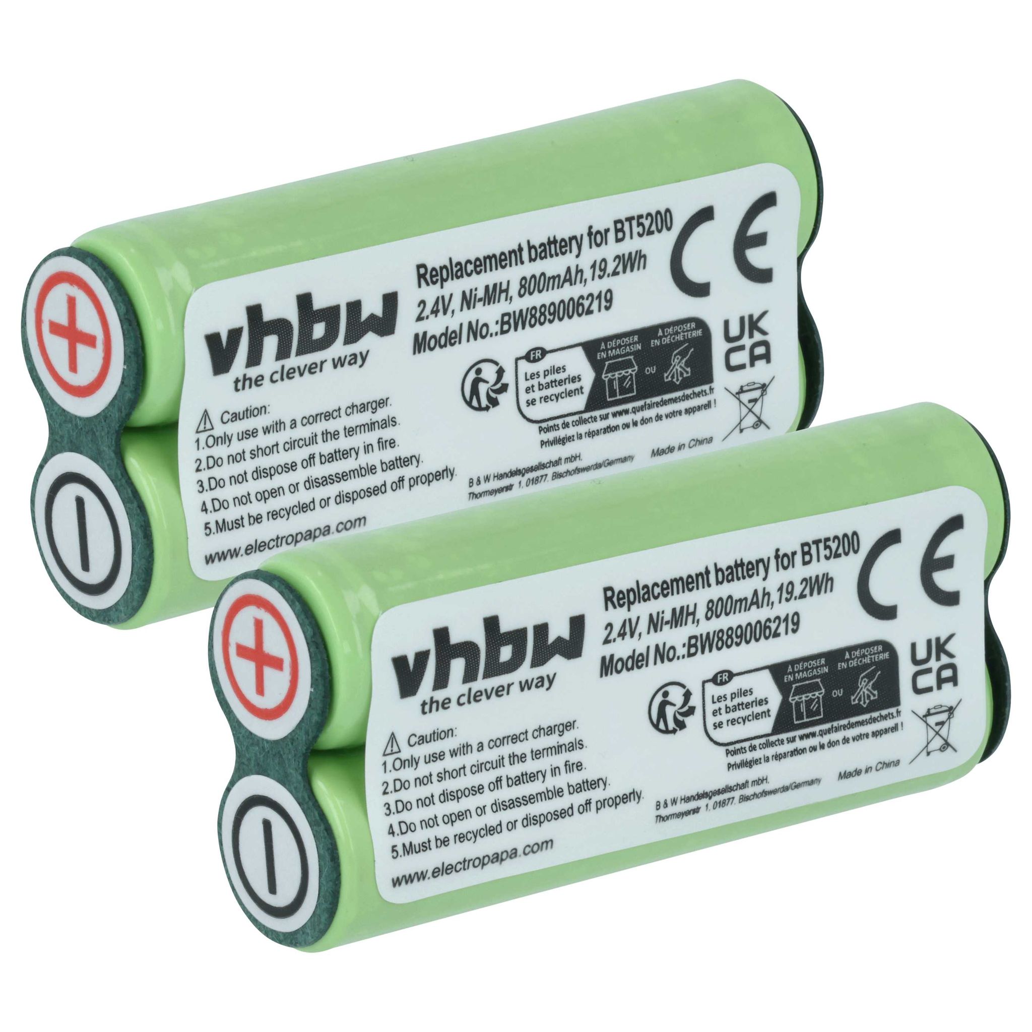 Vhbw 2x Batteria Compatibile Con Philips Norelco 4821xl, 4825xl, 4821xl/a, 4852xl, 4845xl, 4817xl Rasoio Elettrico (800mah, 2,4v, Nimh) VHBW
