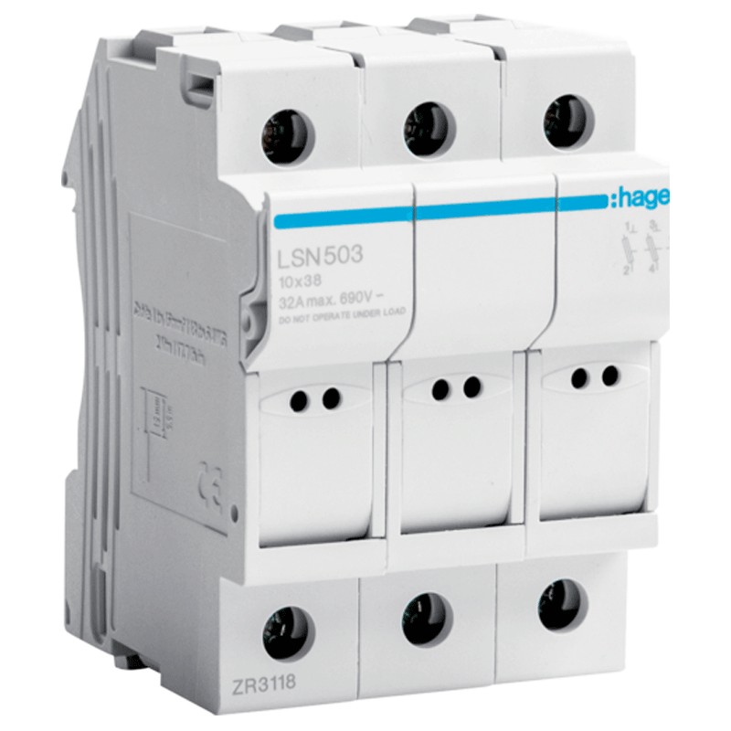 Hager Sicherungshalter 32A 3P 400V L38 3 Module 10X38 Lsn503 3250614120091