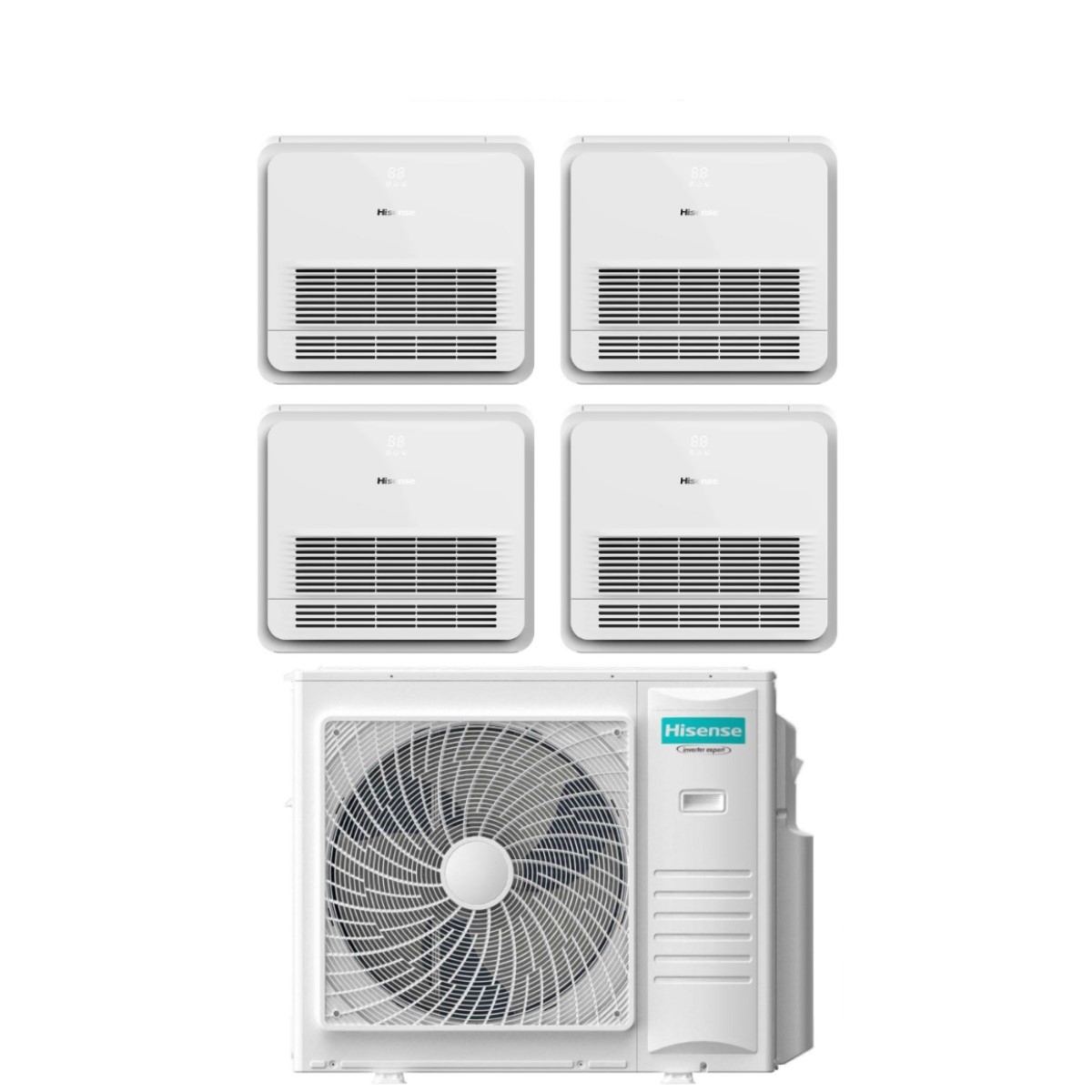 Climatizzatore Condizionatore Hisense Quadri Split Console 9+9+9+12 Con 5amw105u4rqc R-32 Wi-fi Optional Con Telecomando Di Serie 9000+9000+9000+12000