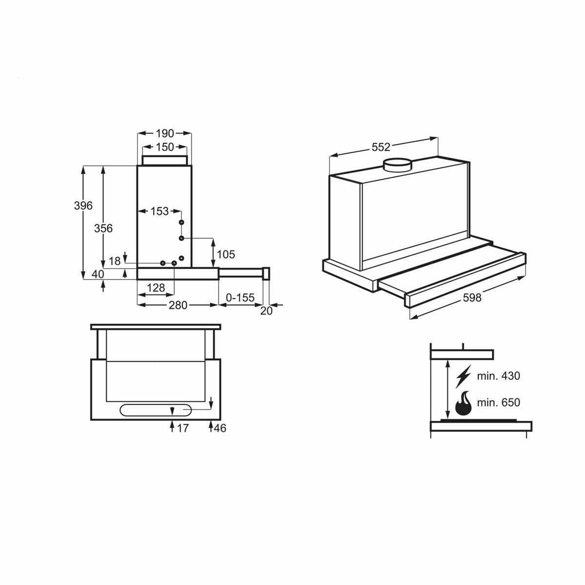 AEG DPE5660M Halb eingebaut (Pullout) Grau 495 m³/h