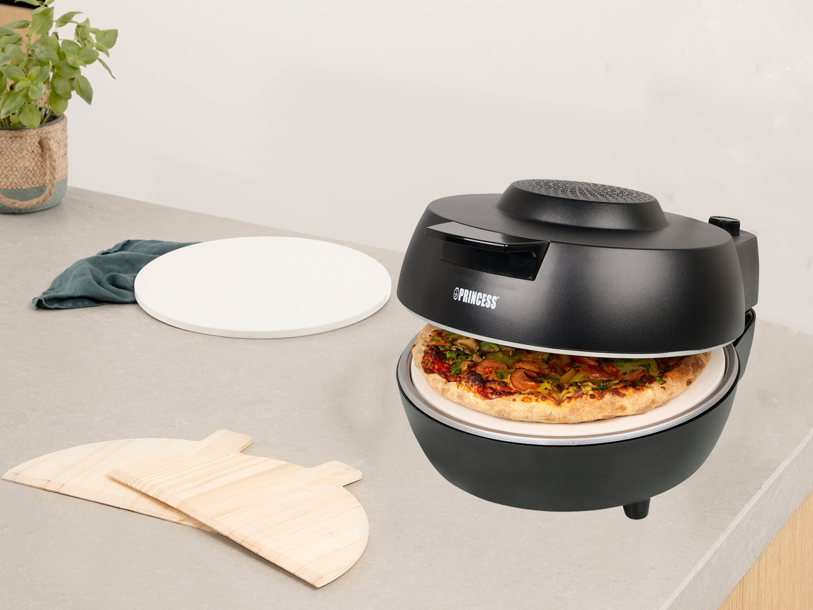Princess Schwarz - Elektrischer Pizzaofen Mit Keramikstein Ø30cm Bis 400 °C - Für Zuhause 1200Watt