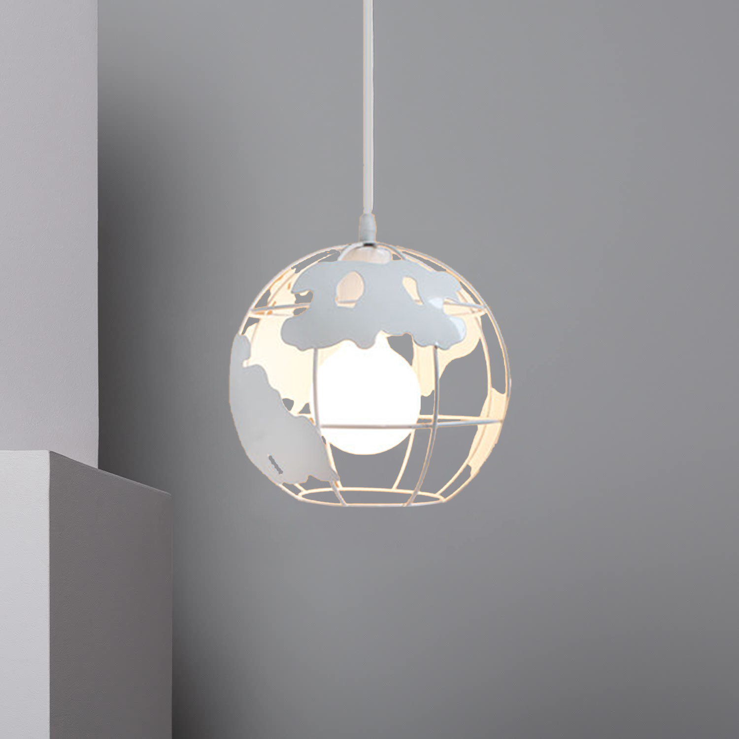 Lustre Suspension Industrielle Vintage Rétro Cage Forme De Globe E27 20cm Pour Chambre Salon Blanc - Single 1pcs