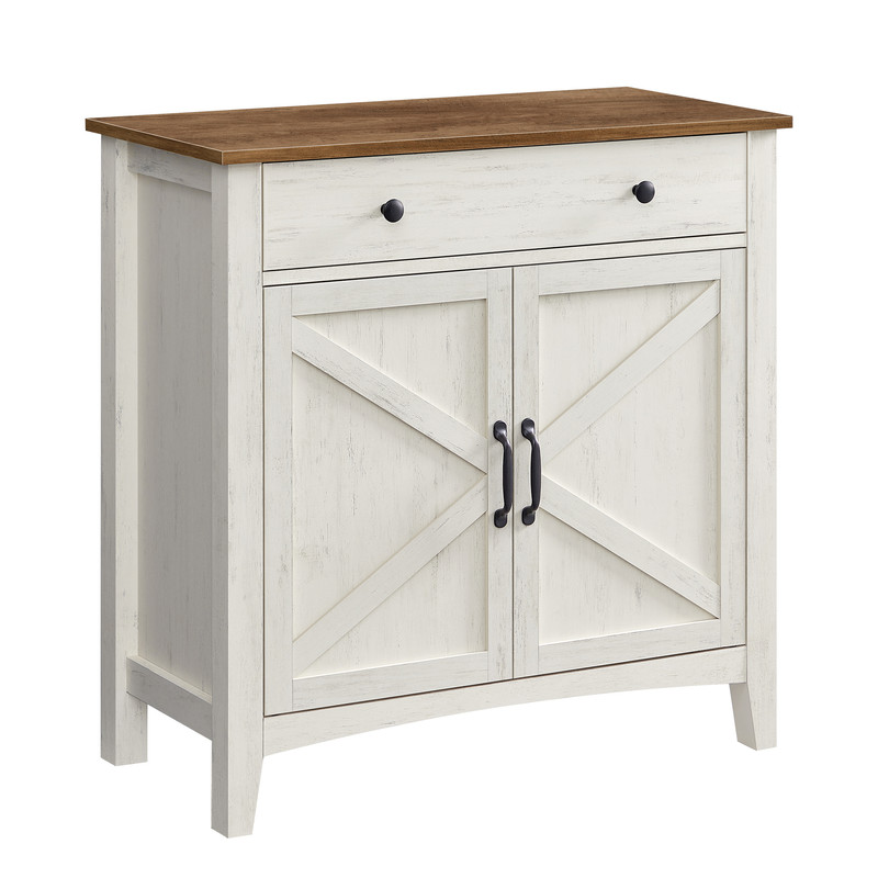 Buffet, Meuble De Rangement Avec Tiroir, Meuble De Cuisine Avec Portes Et Étagère Réglable En Hauteur, Style Campagne, Pour Salon, Salle À Manger, Blanc Rustique Et Marron Miel - Vasagle