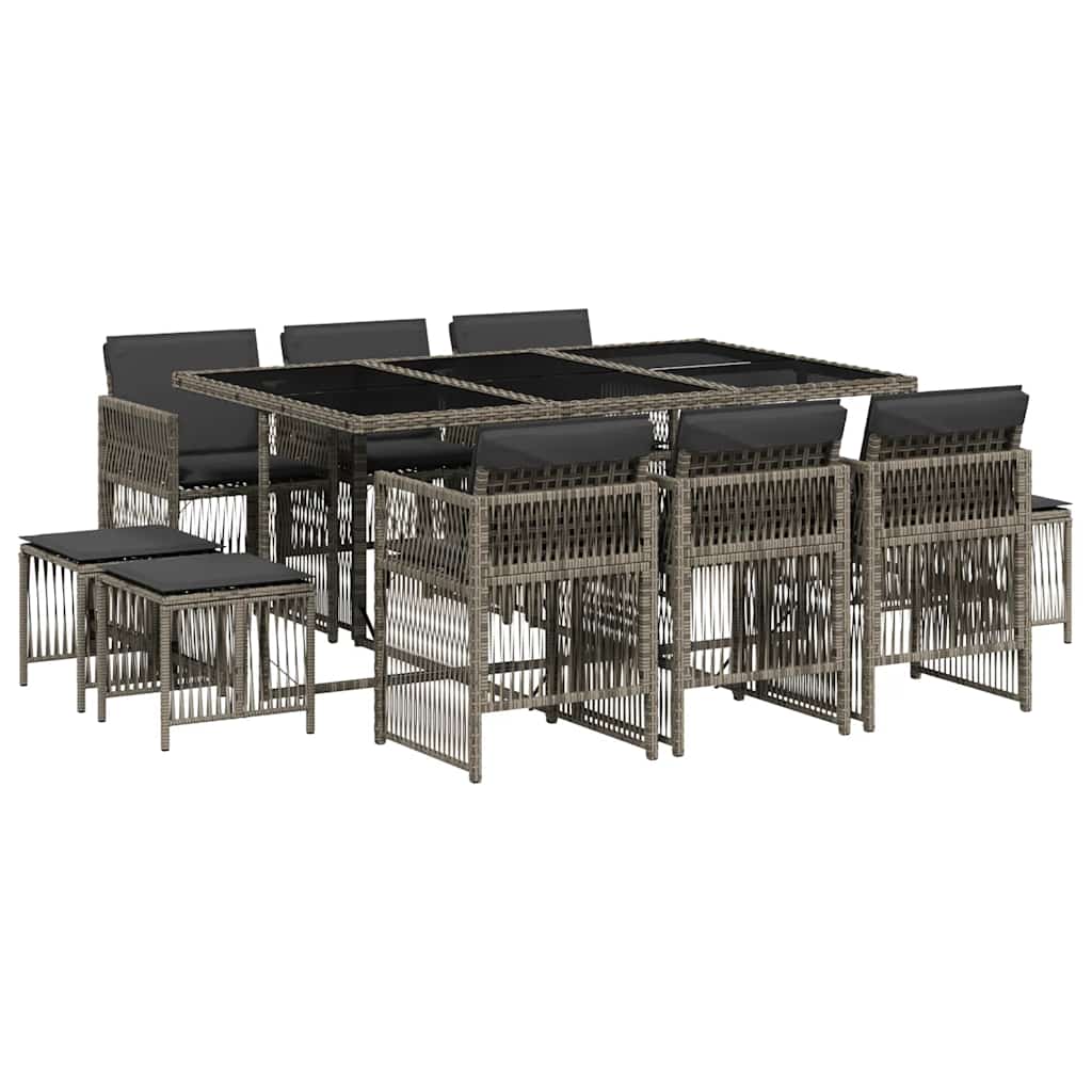 11 Piece Garden Dining Set With Cushions Grey Poly Rattan Vidaxl