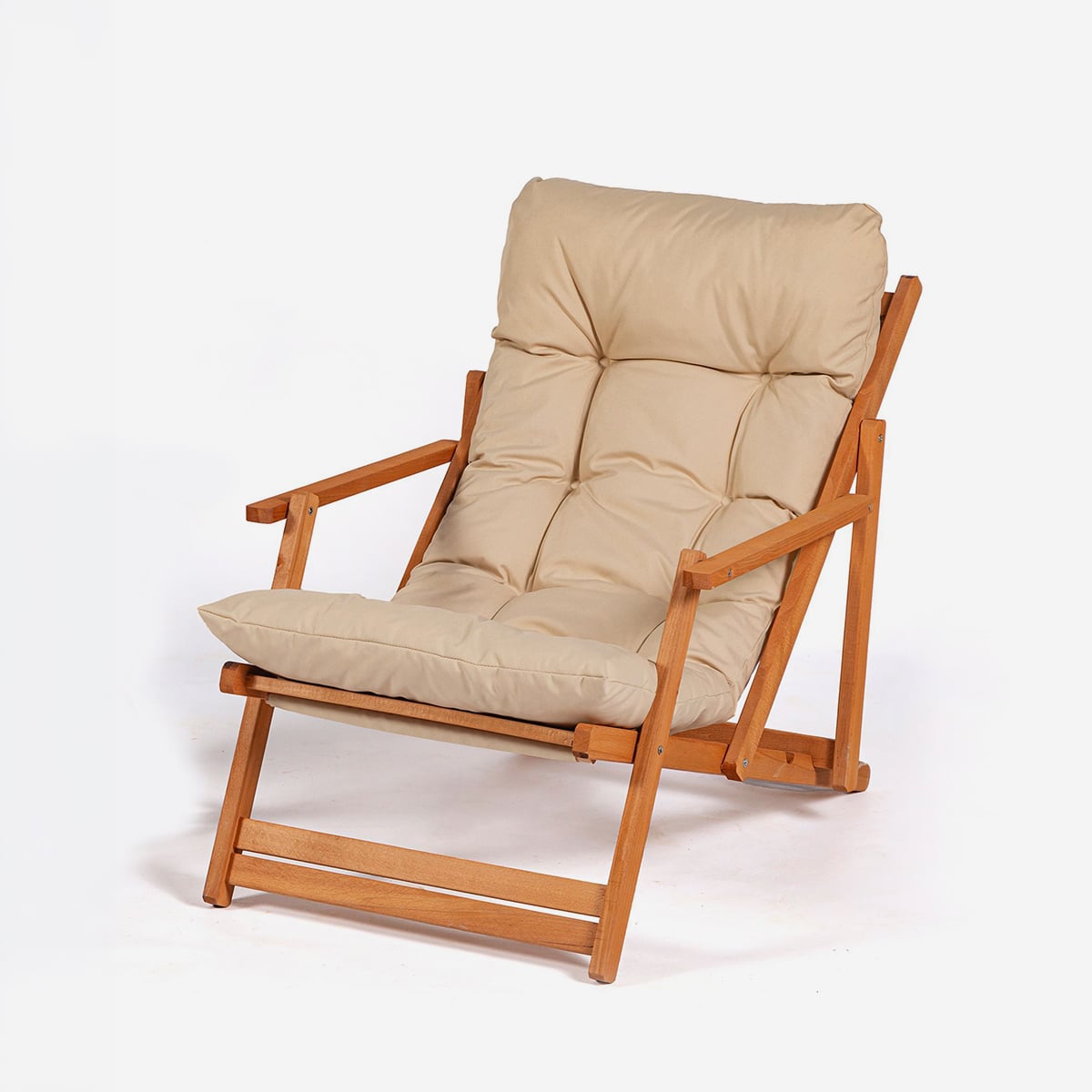 Beige Holz-Relaxsessel Teral Mit Armlehnen Und Verstellfunktion - Creme - Bild 4