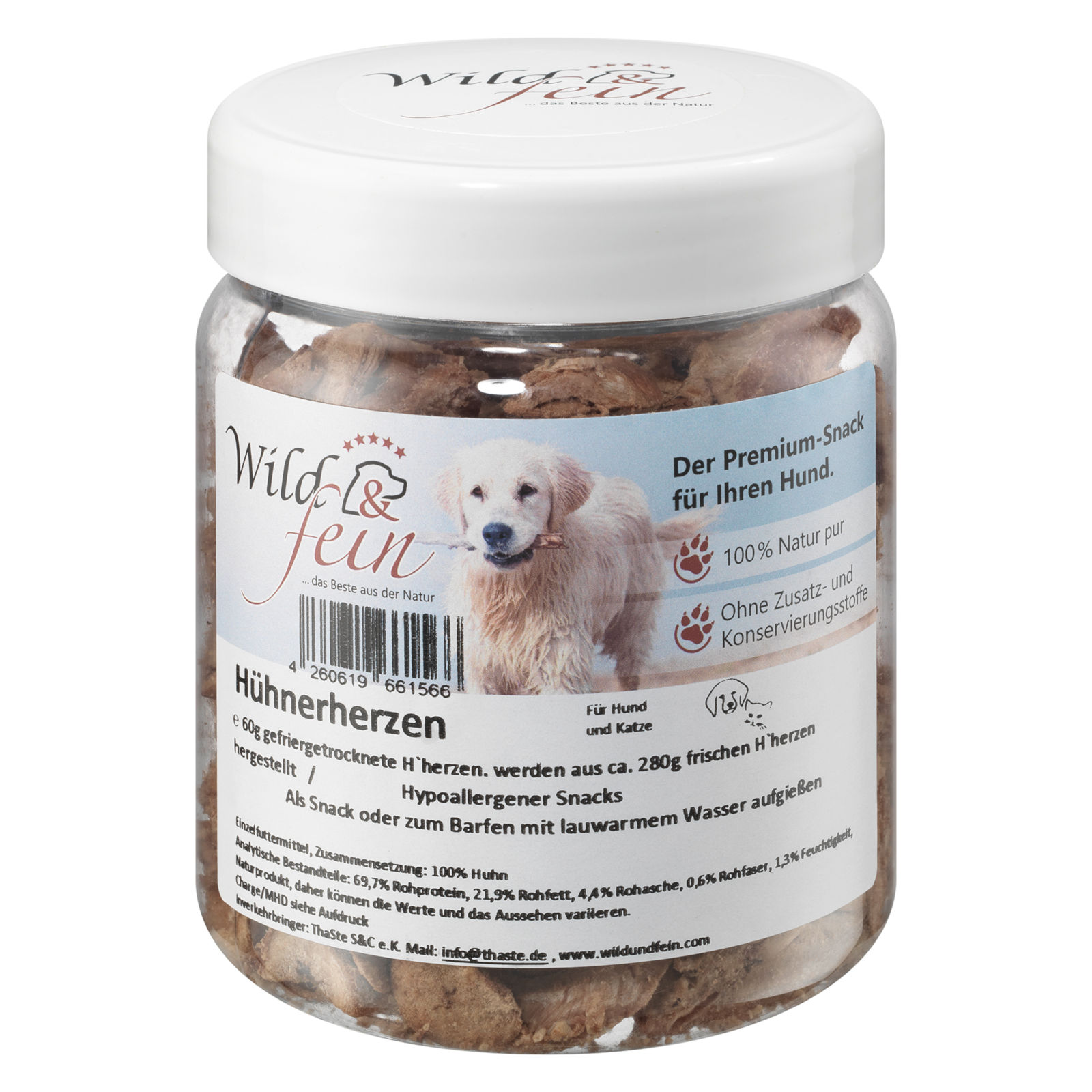 Wild & Fein Hühnerherzensnack für Hunde gefriergetrocknet 60 g - Bild 3