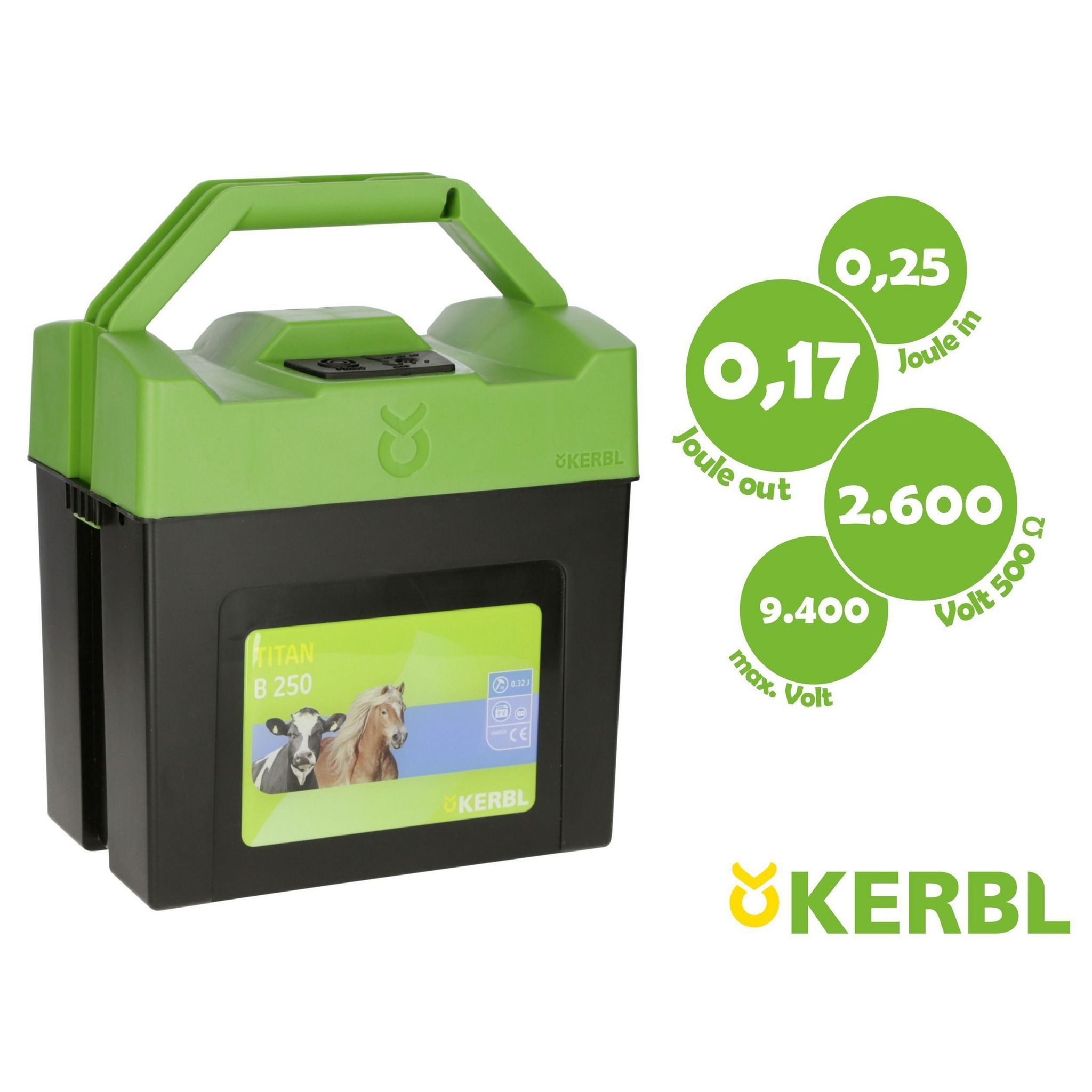 Kerbl Grün/Schwarz - Weidezaungerät Titan B250 Batteriegerät, Zaungerät Für Pferde Etc.