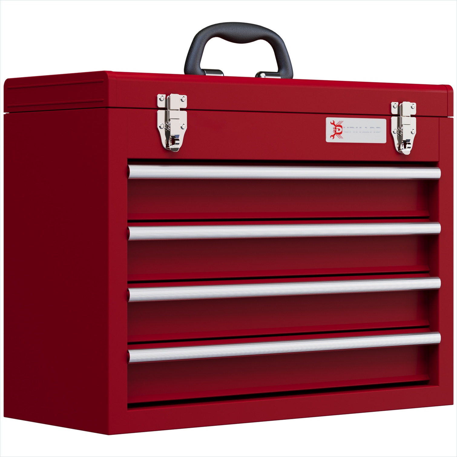 Coffret à outils métallique 4 tiroirs et plateau supérieur en acier rouge, 51 x 22 x 39,5 cm, charge 18 kg