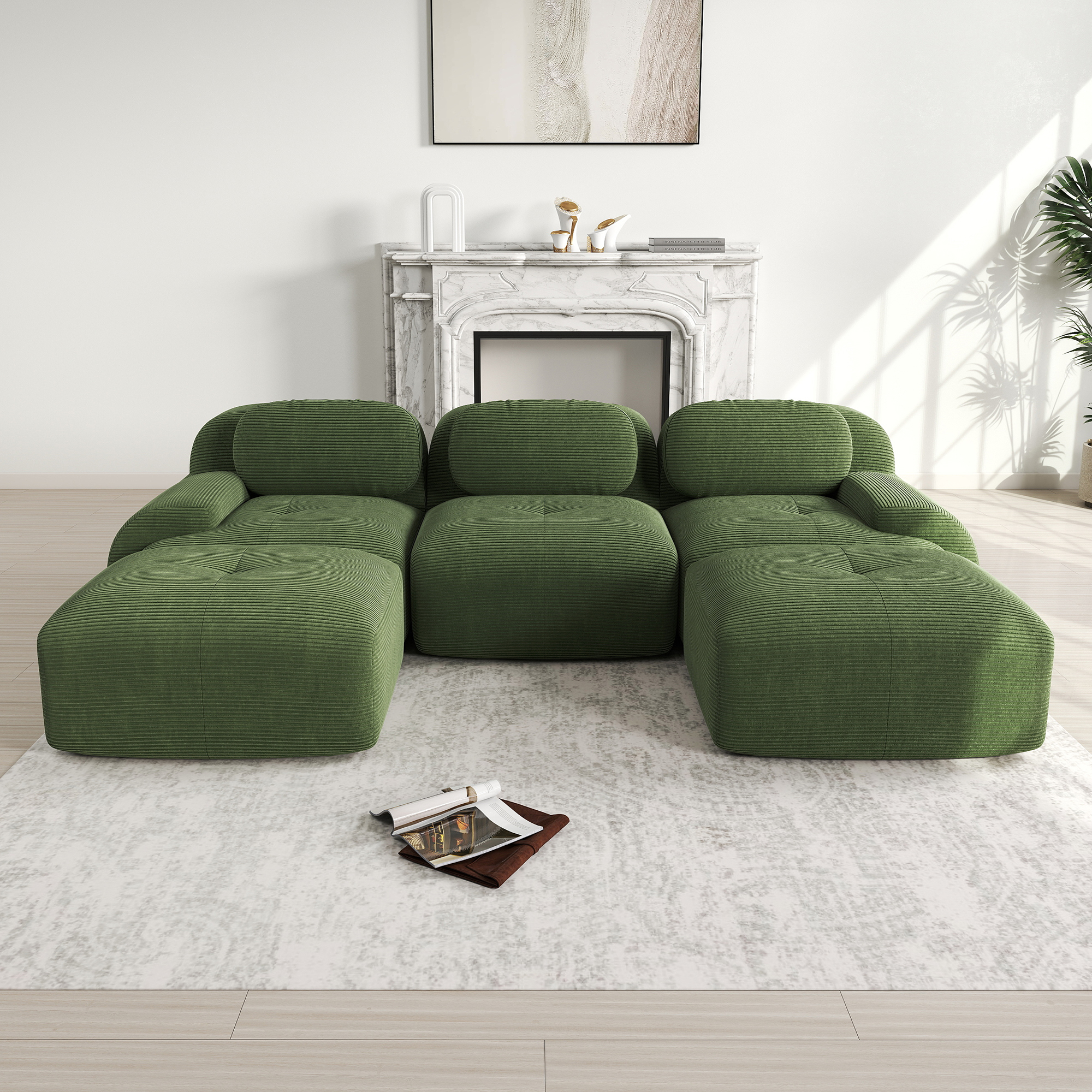 Eifson – Canapé Panoramique Modulable 298x178x75 Cm – Velours Côtelé