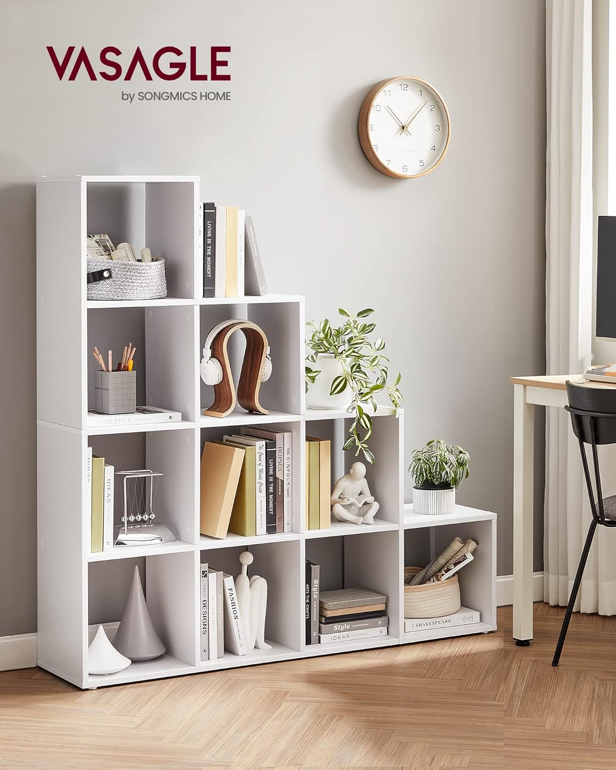 Tagère Escalier, Meuble De Rangement, 10 Compartiments, Bibliothèque, Pour Bureau, Salon, Chambre, Blanc - Vasagle