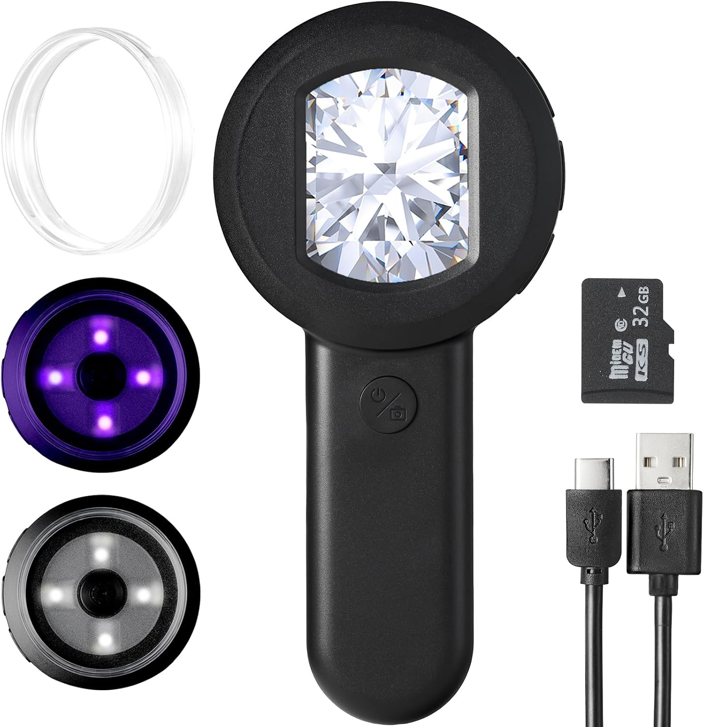 Loupe numérique 100x avec écran IPS 2 pouces, caméra 16 MP, éclairage blanc et UV, lot de 1