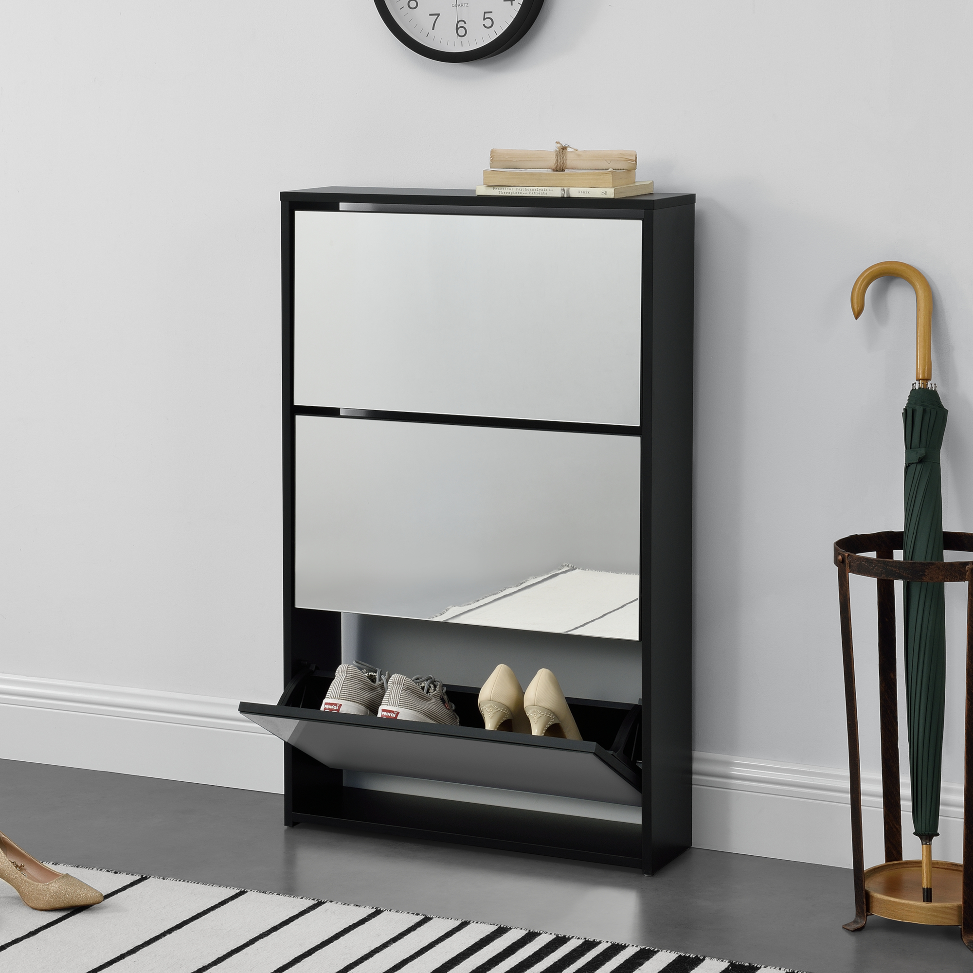 [en.casa] - Tagère À Chaussures Vogar Miroir 103 X 63 X 17 Cm Noir