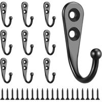 Crochet mural simple noir en alliage de zinc, 44 x 30 x 13 mm, lot de 10