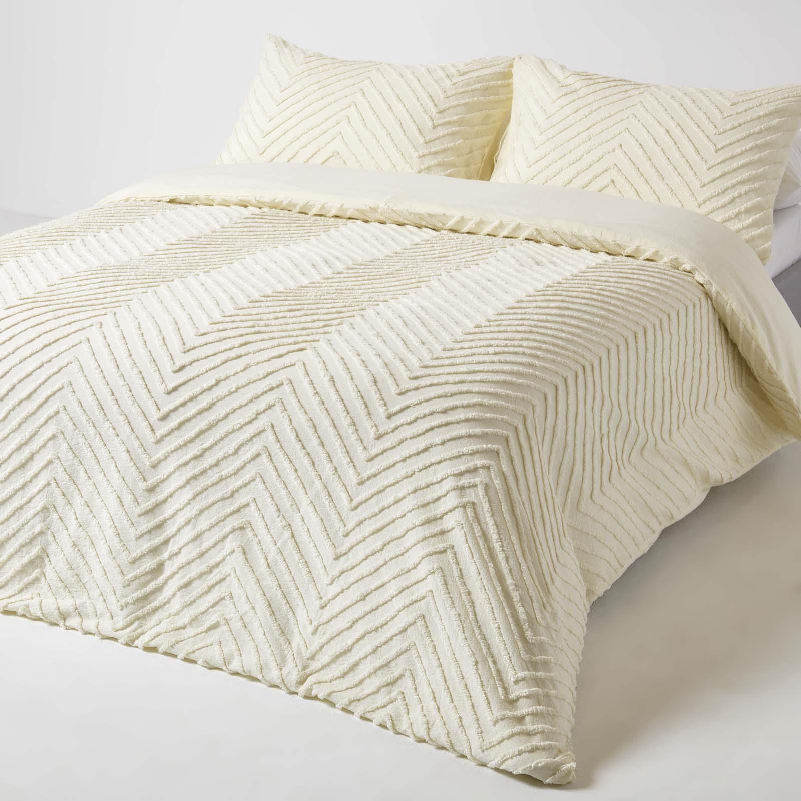 Homescapes - Perkal Bettwäsche 230 X 220 Cm Off-white Aus 100% Baumwolle, Getuftet Mit Chevron-muster