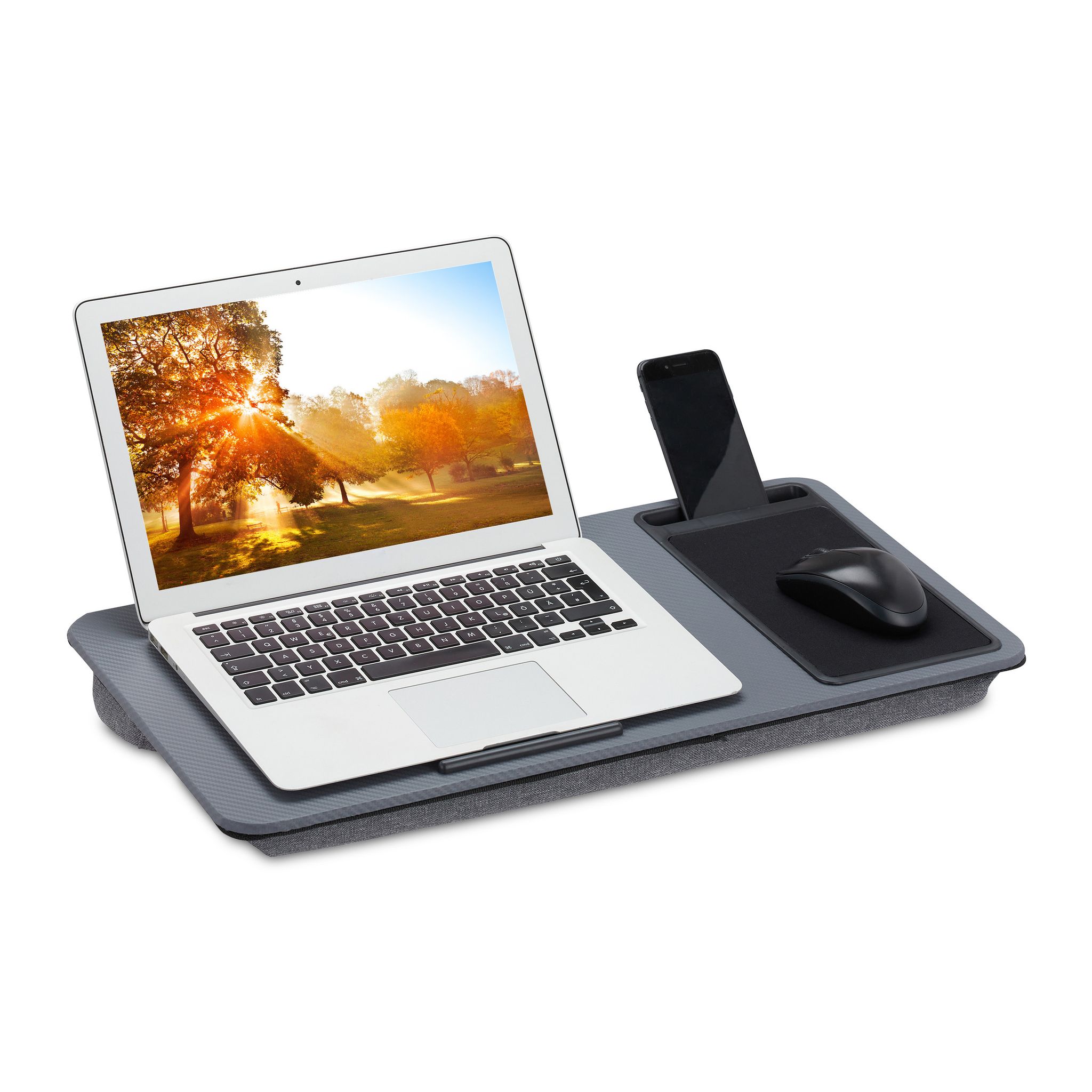 Supporto Pc Portatile Con Cuscino Con Mouse Pad, Vassoio Per Laptop, Barra Antiscivolo, Lxp 57,5x30 Cm, Grigio - Relaxdays